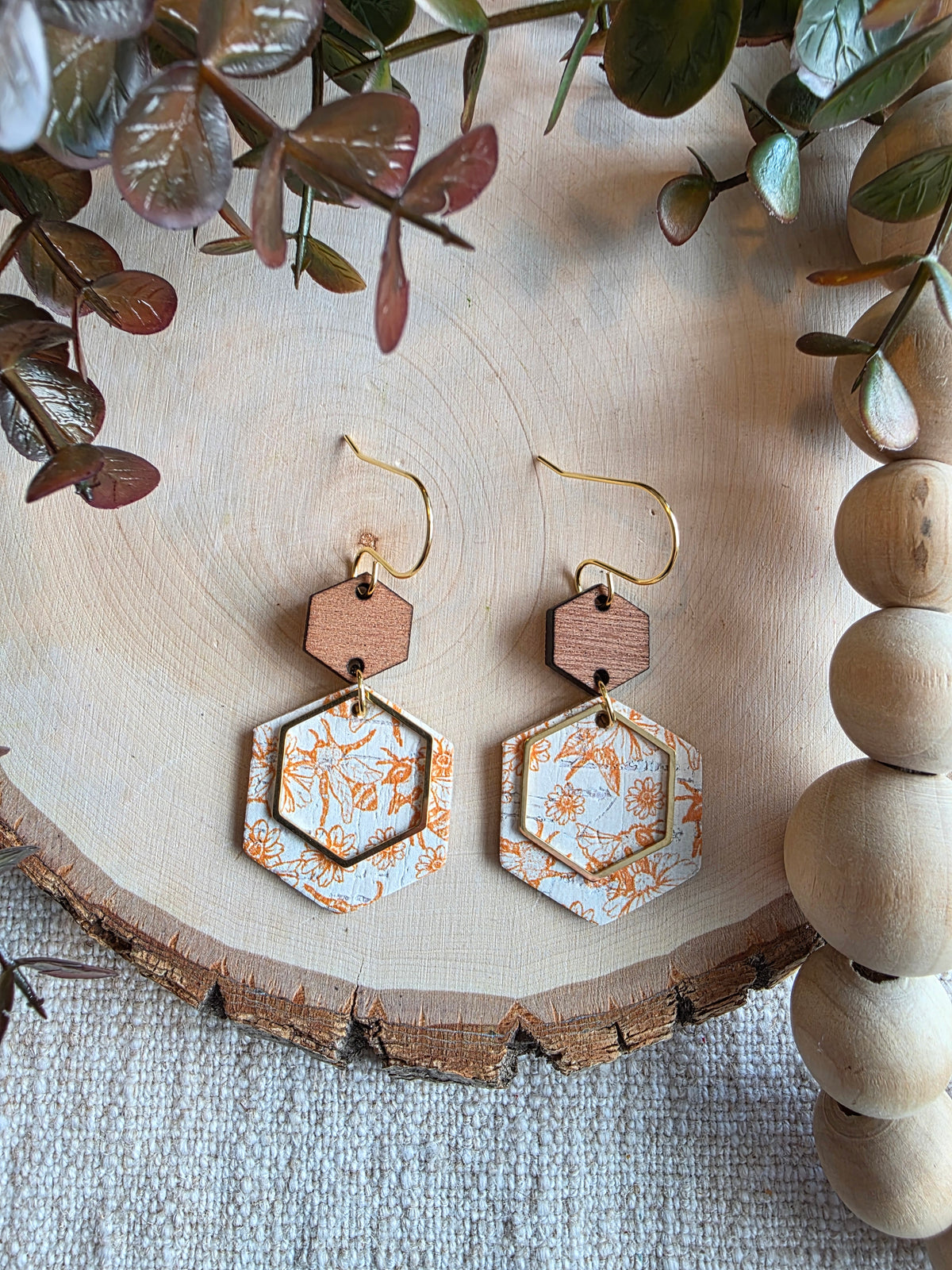 Honeybee Hexagon Earrings