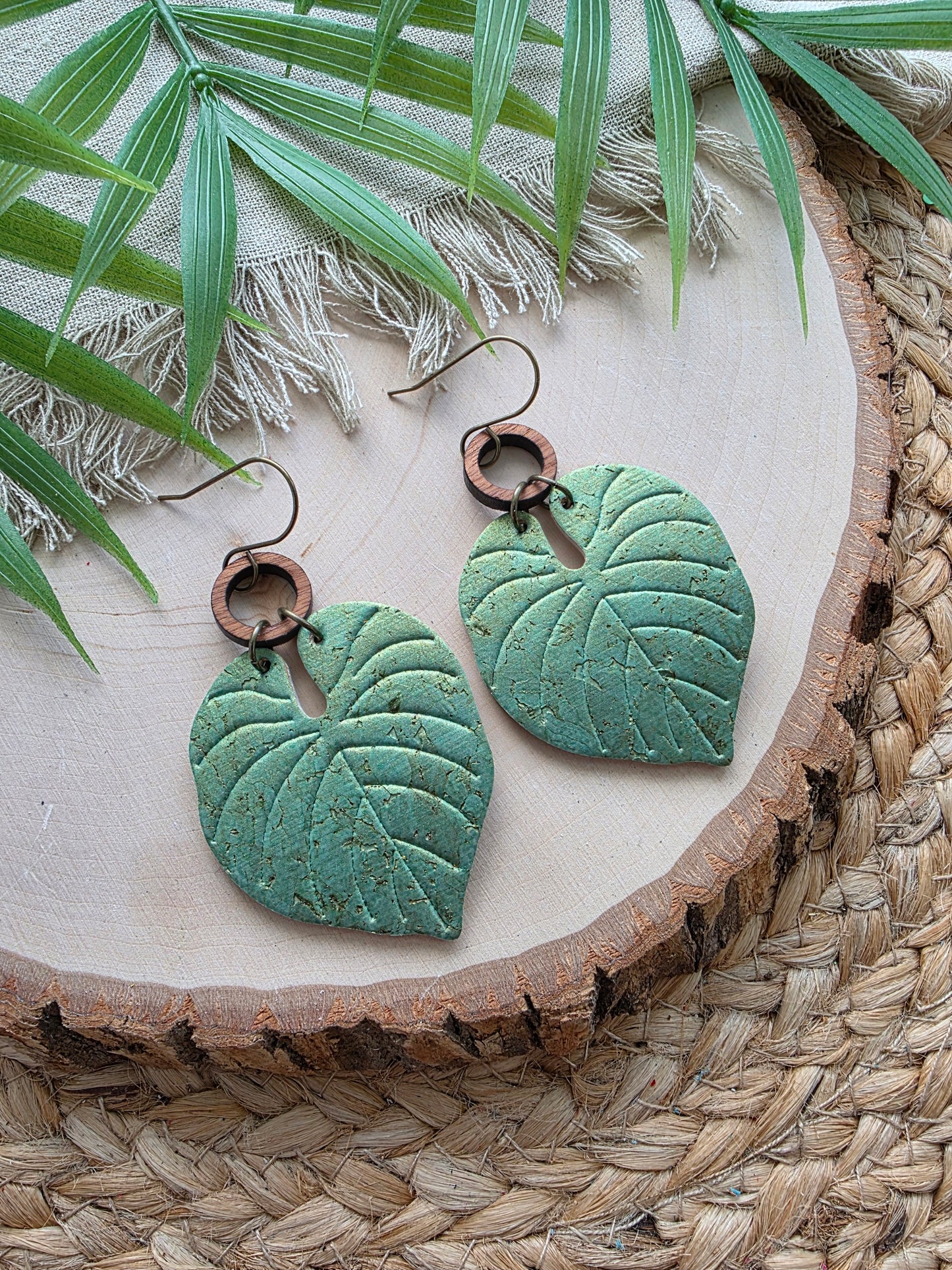 Embossed Monstera Palm Leaf Earrings