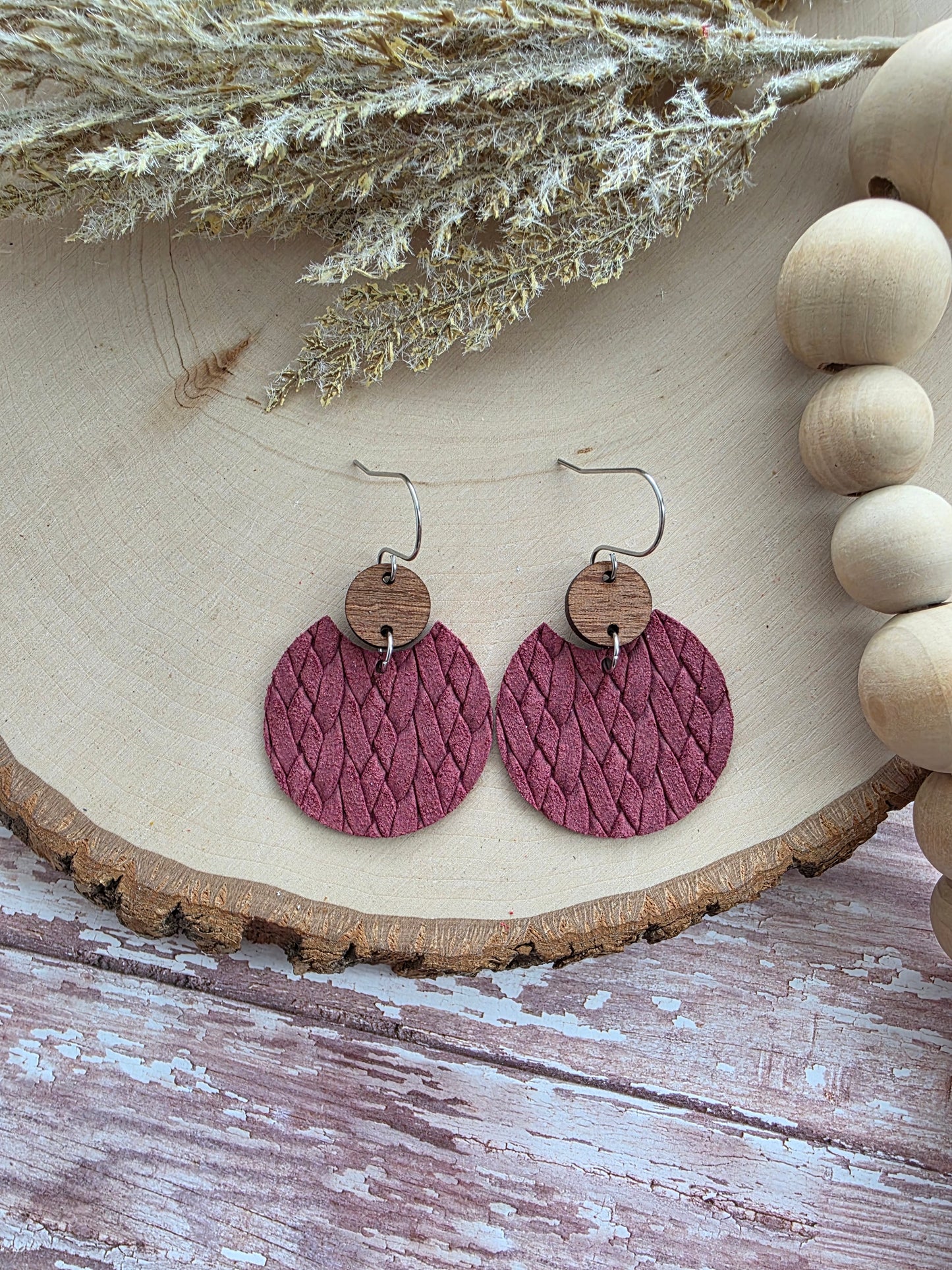 Cranberry Red Braid Circle Earrings