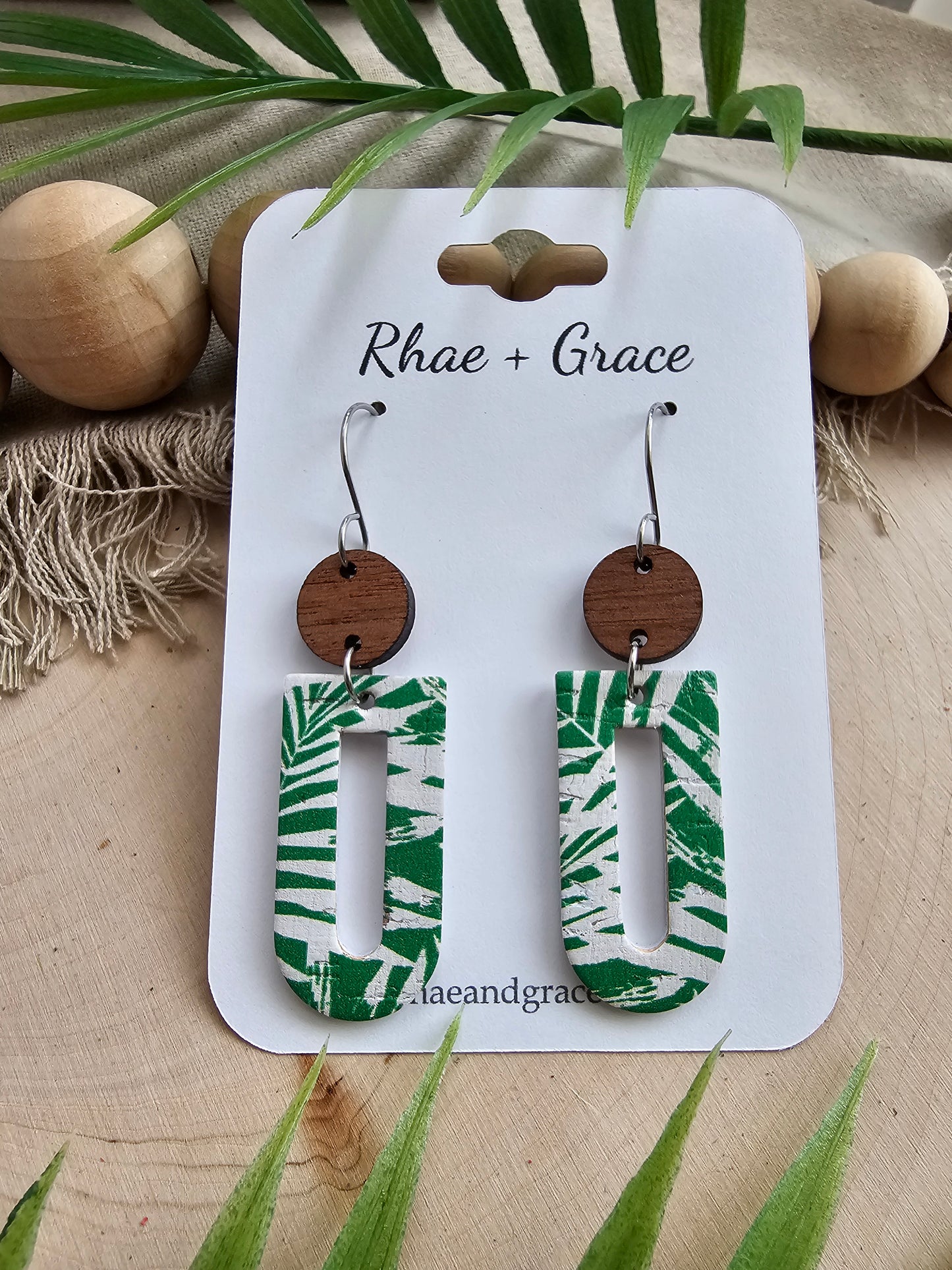 Green Palms Window Earrings