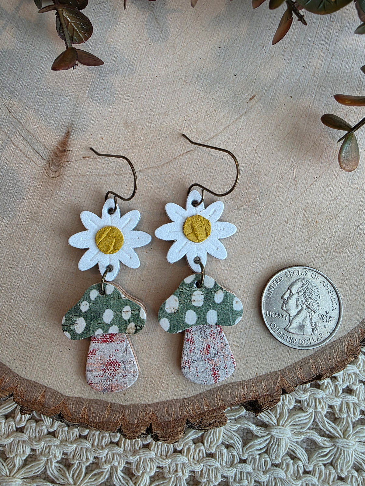 Whimsical Toadstool Earrings - Green