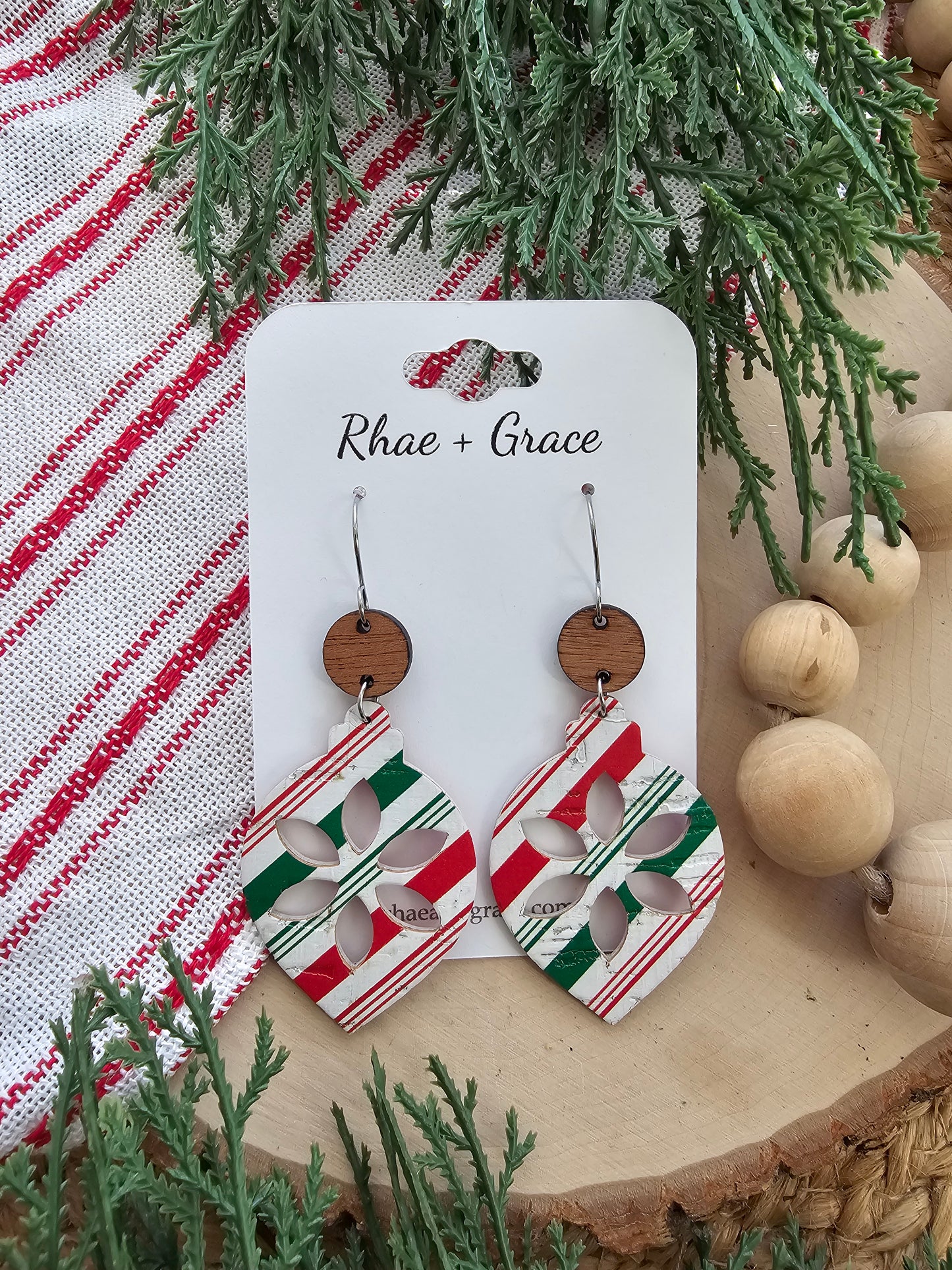 Candy Striped Christmas Ornament Earrings