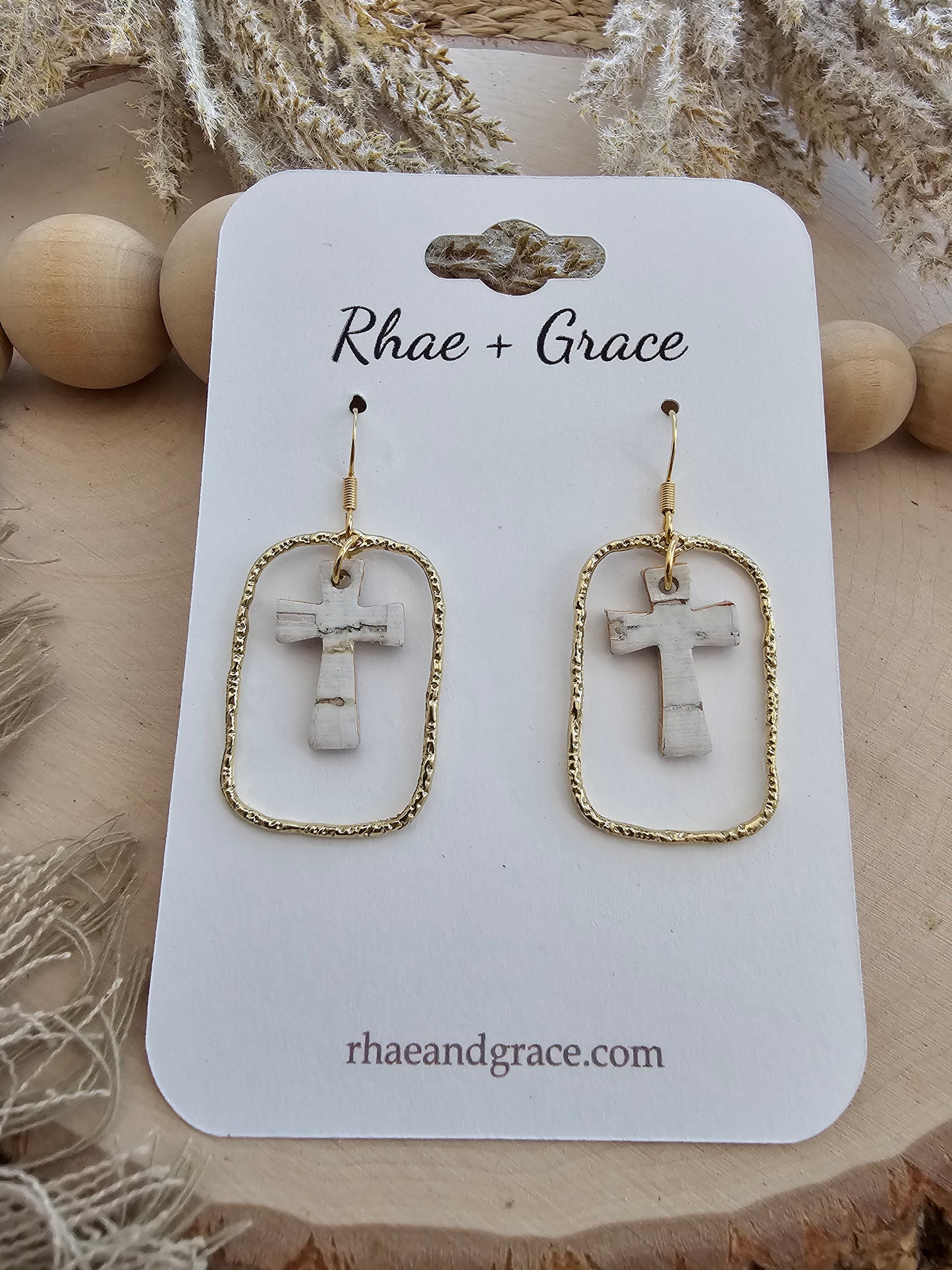 White & Gold Dainty Cross Earrings