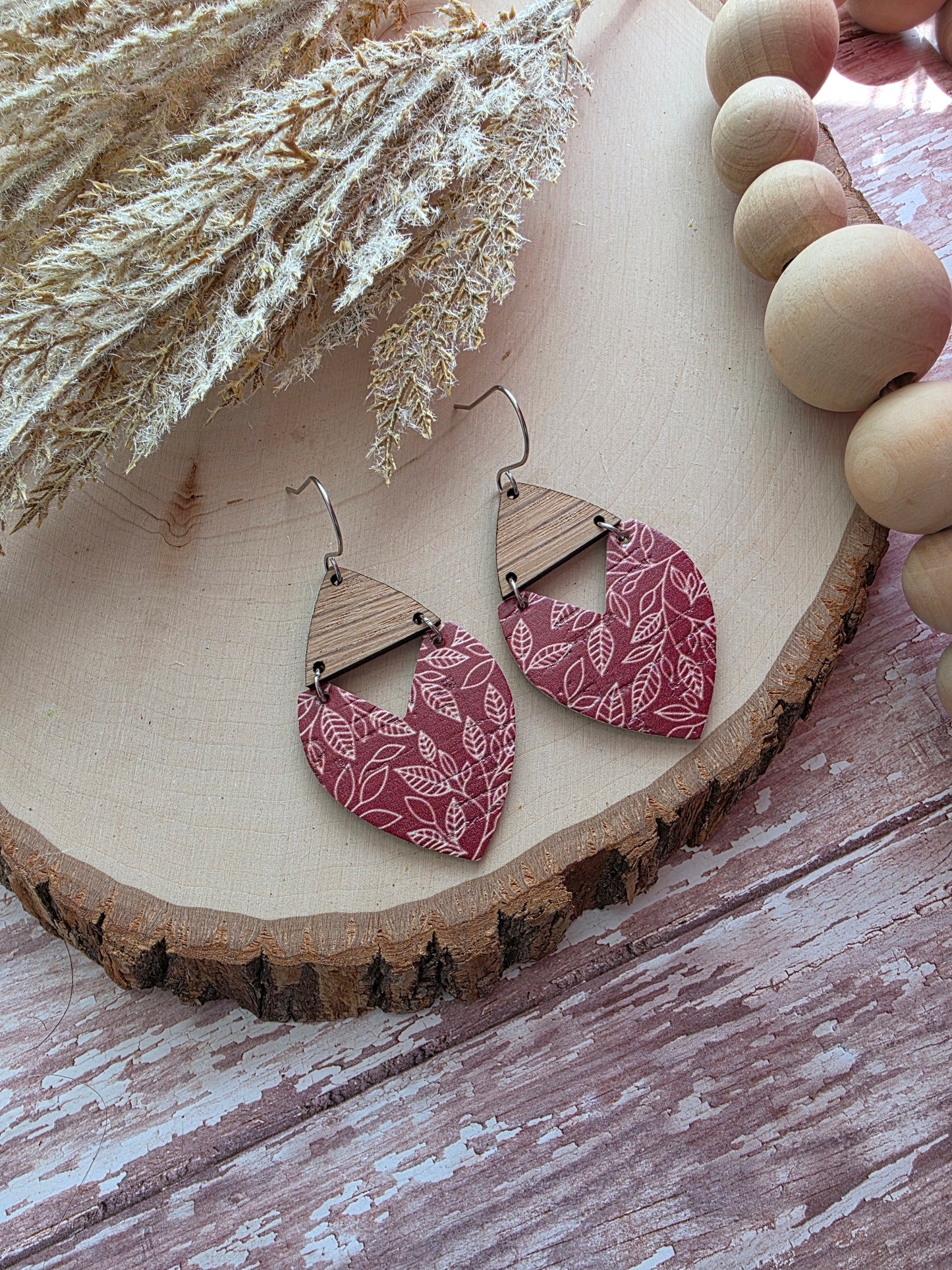 Burgundy Branches Swoop Earrings