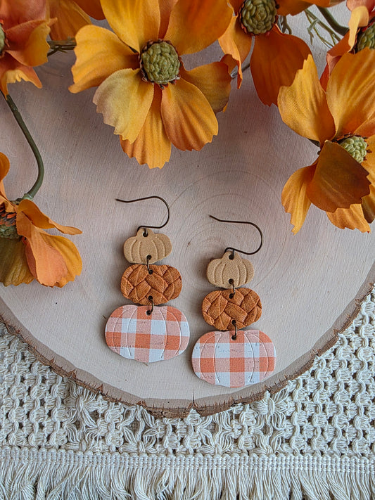 Pumpkin Stack Earrings - Orange Gingham