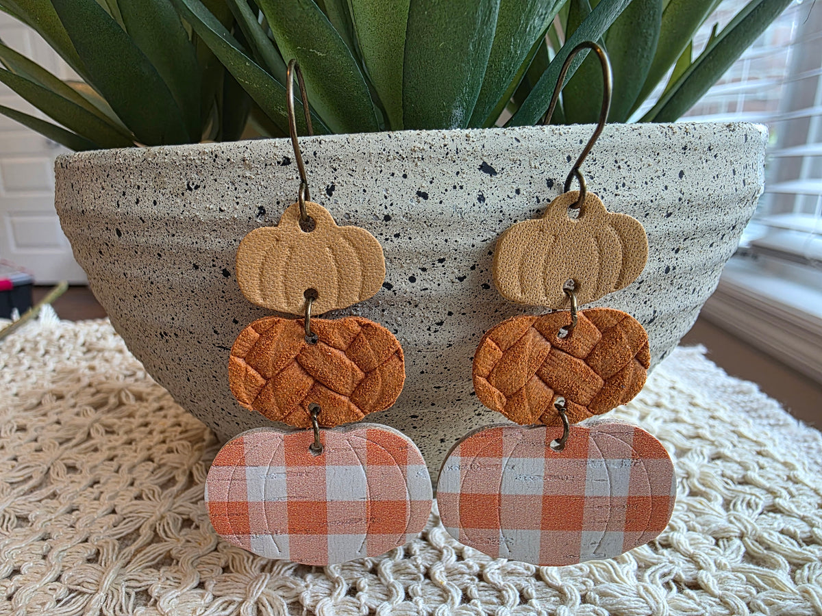 Pumpkin Stack Earrings - Orange Gingham