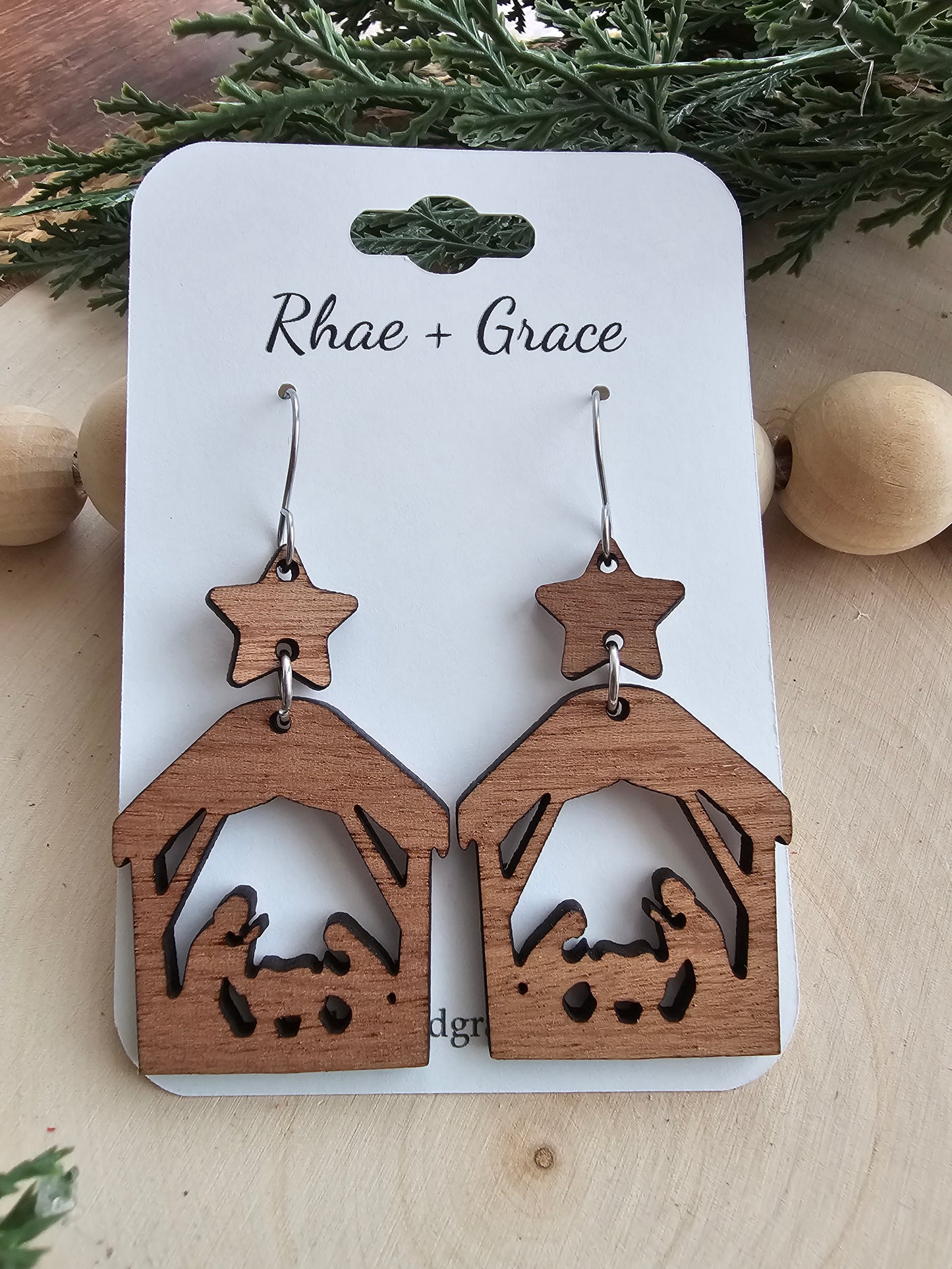 Nativity Scene Wood Earrings