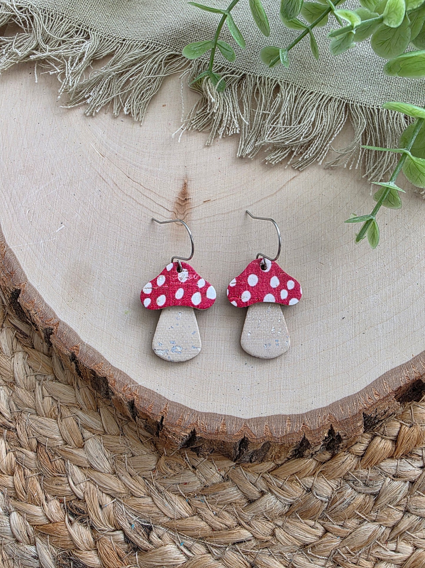 Red Spotted Mushroom Toadstool Earrings