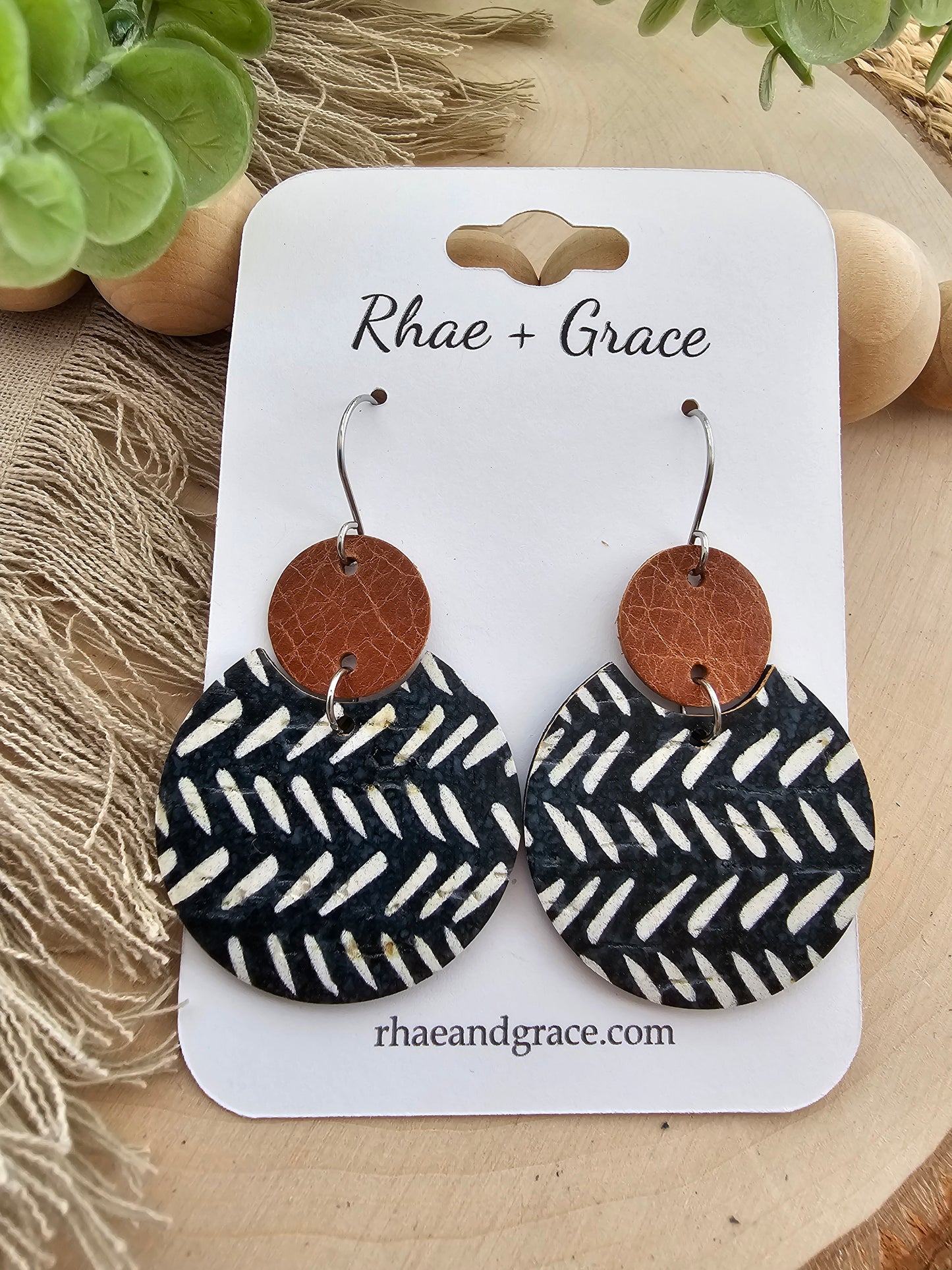 Black & White Broken Chevron Circle Earrings