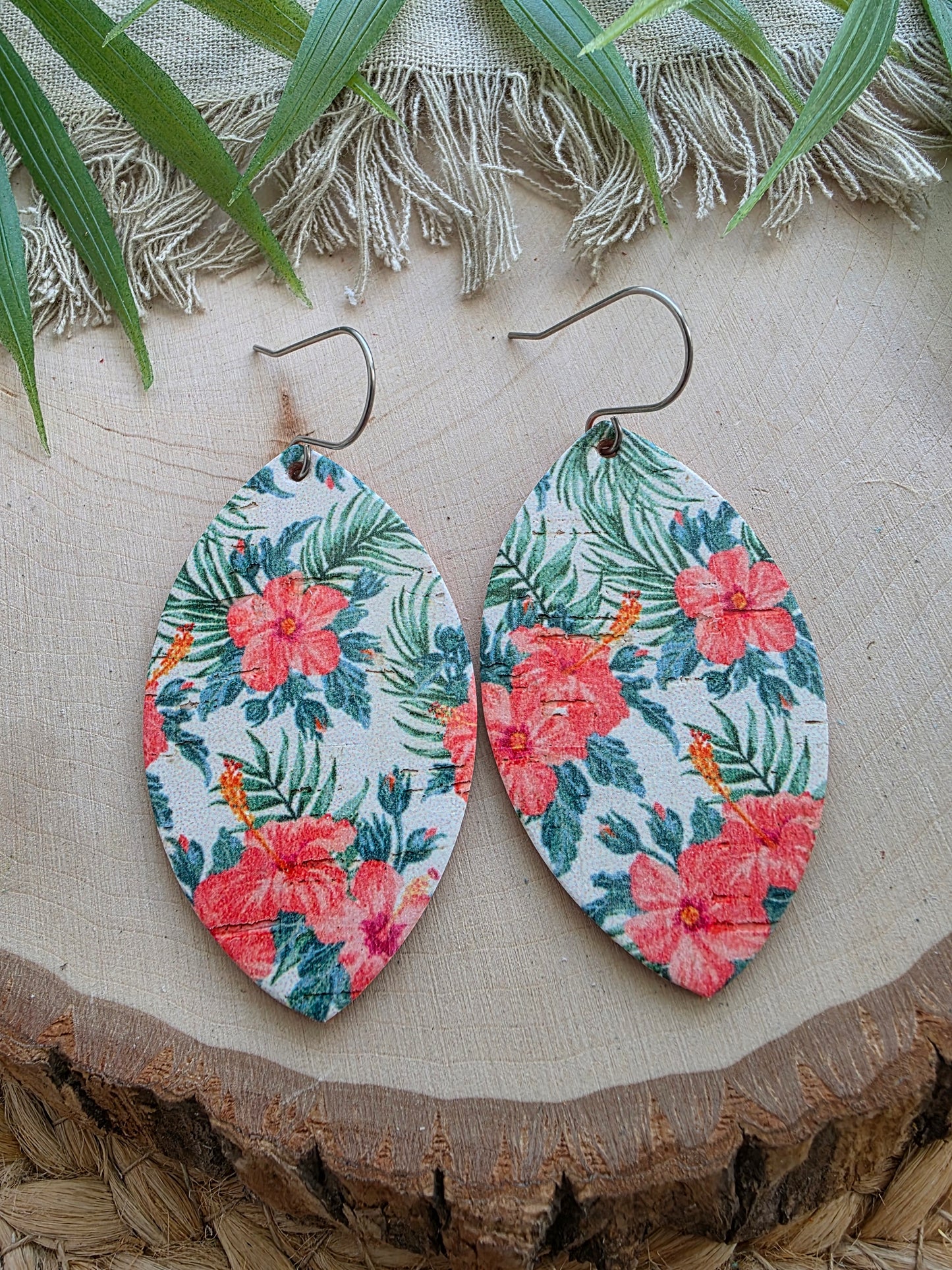 Tropical Hibiscus Leaf Earrings