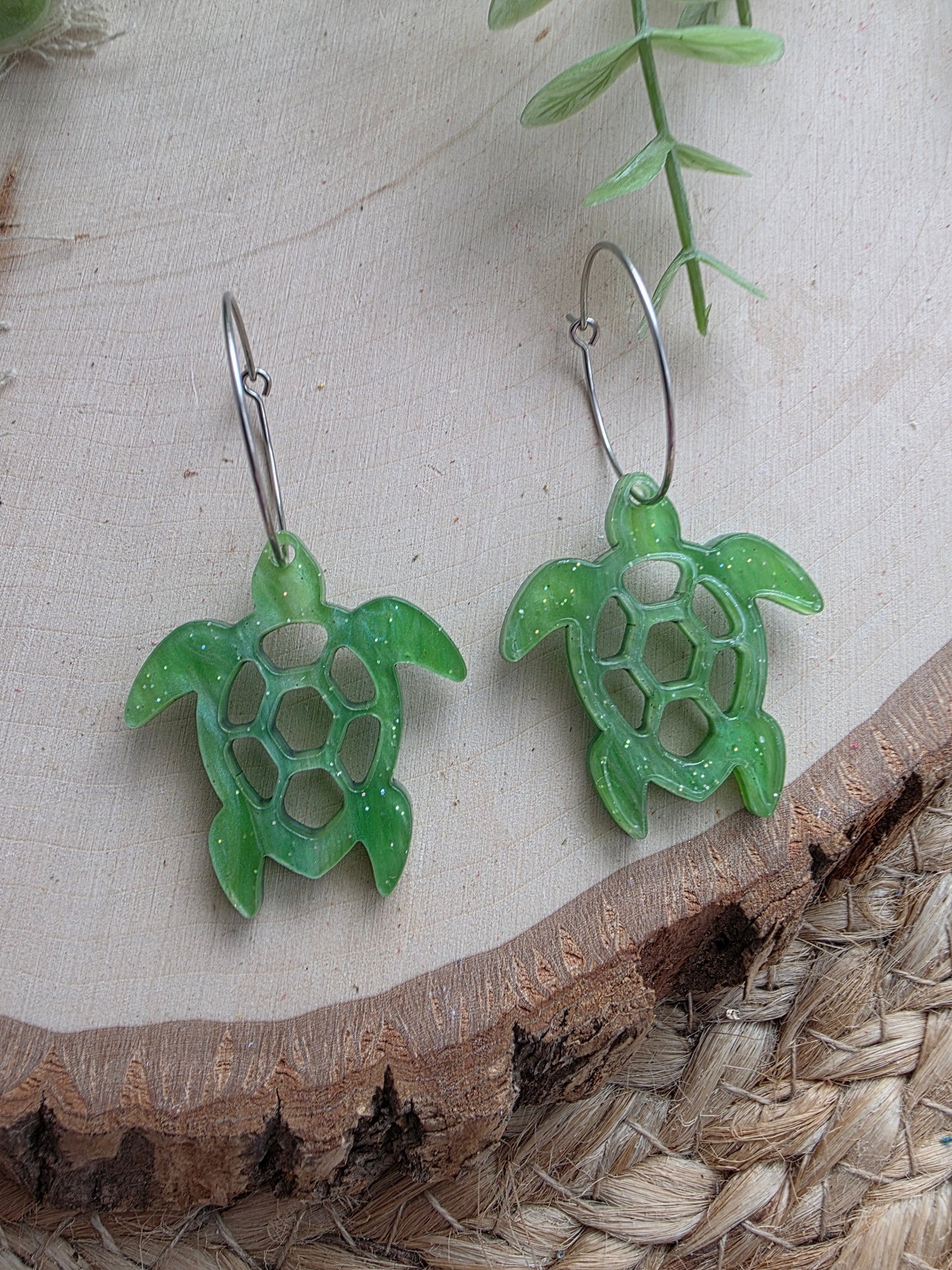Green Sea Turtle Hoop Earrings