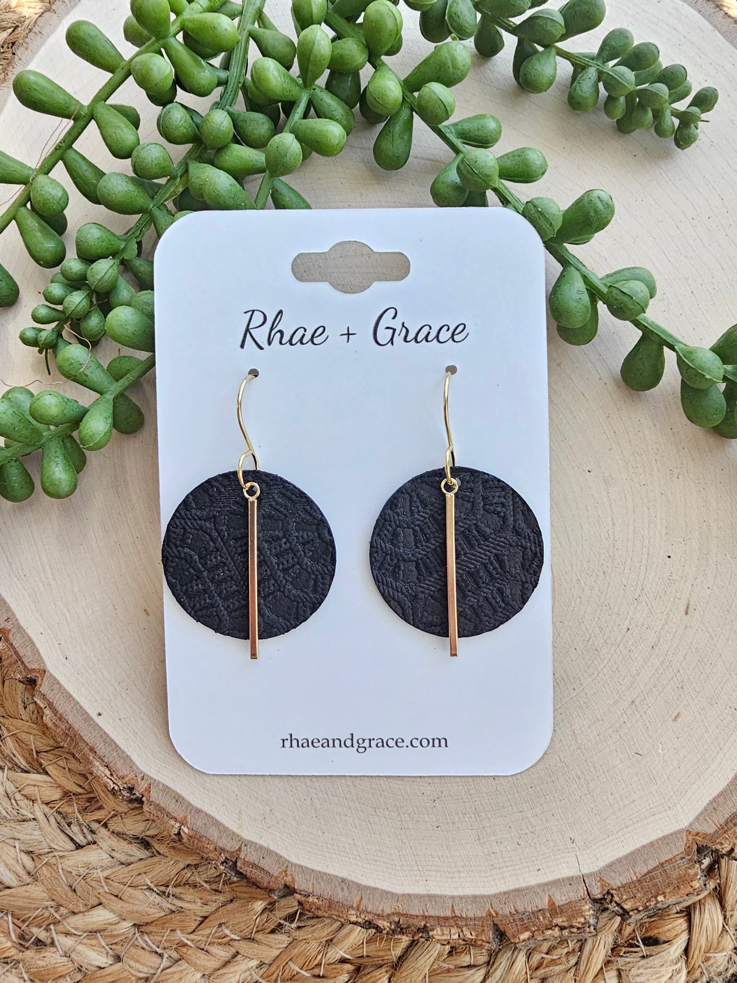 Black & Gold Embossed Circle Drop Earrings