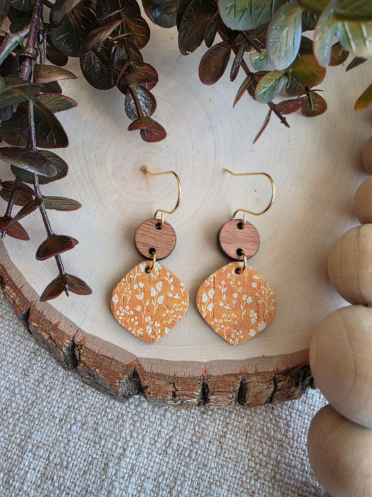 Mustard Micro Floral Rounded Petal Earrings