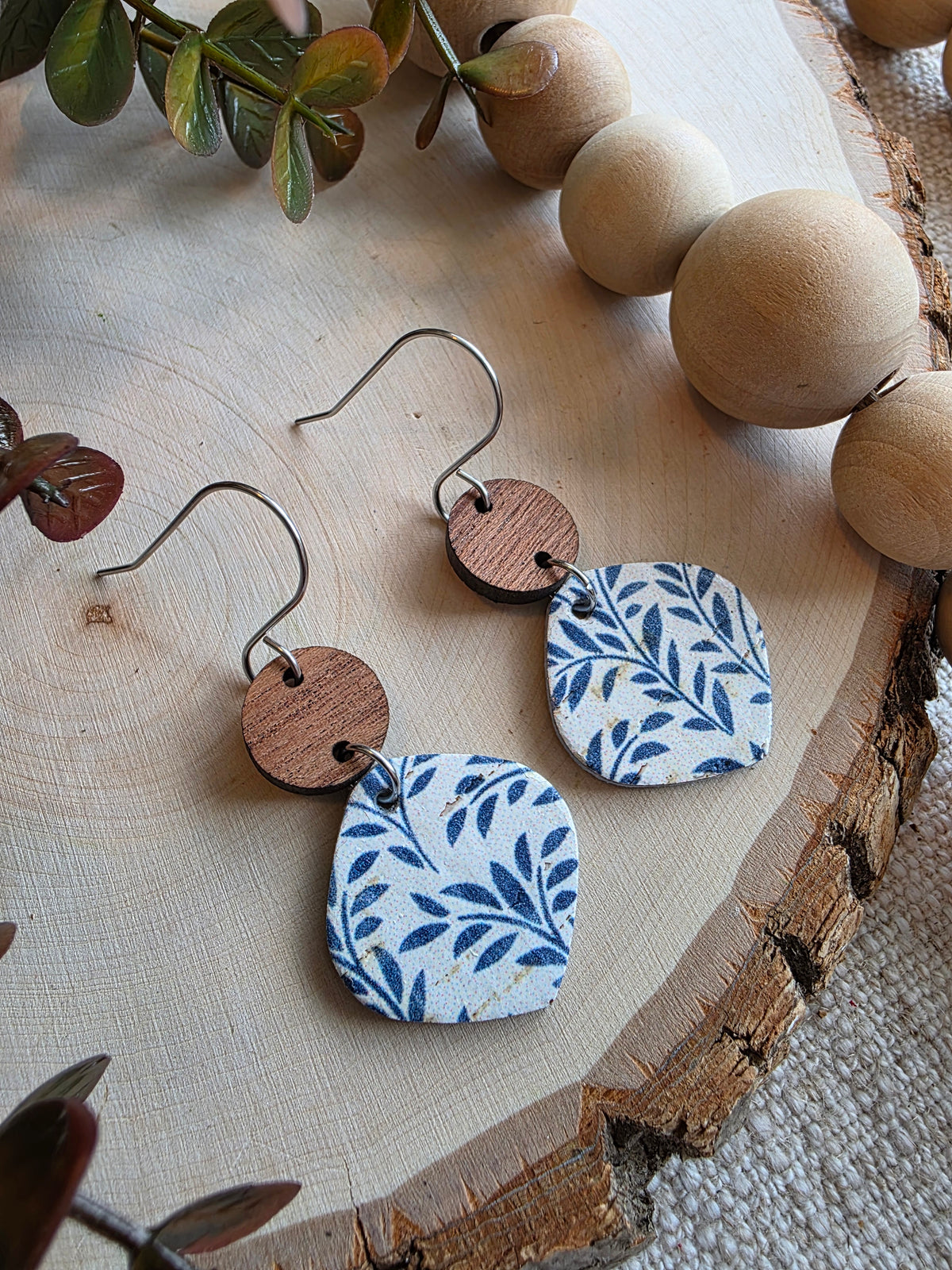 Blue Willow Rounded Petal Earrings