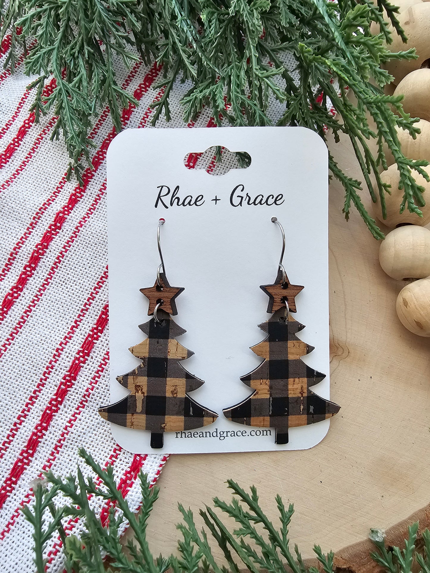 Buffalo Plaid Christmas Tree Earrings