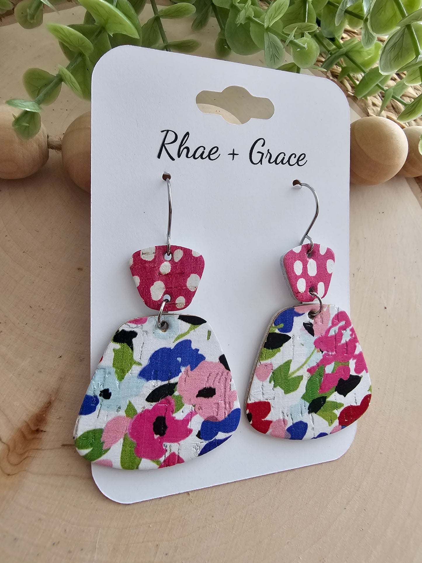 Floral & Dots Rounded Trapezoid Earrings