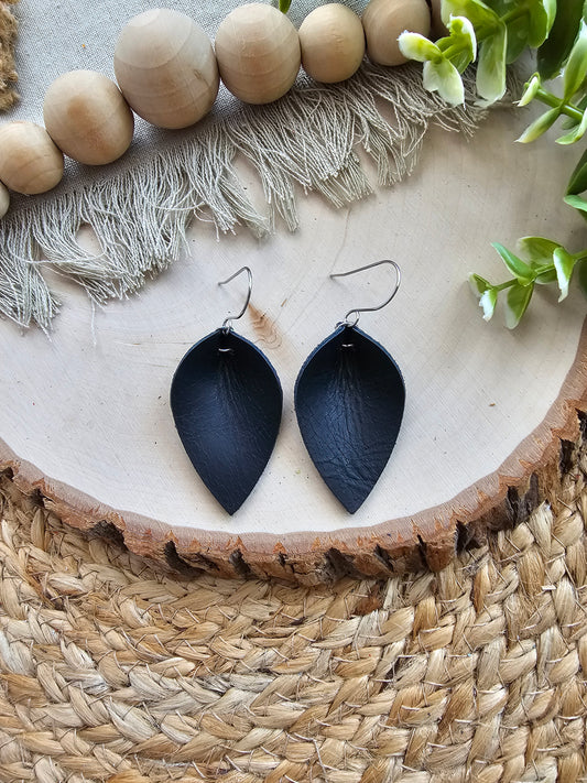 Distressed Matte Black Pinched Petal Earrings - Small (2")