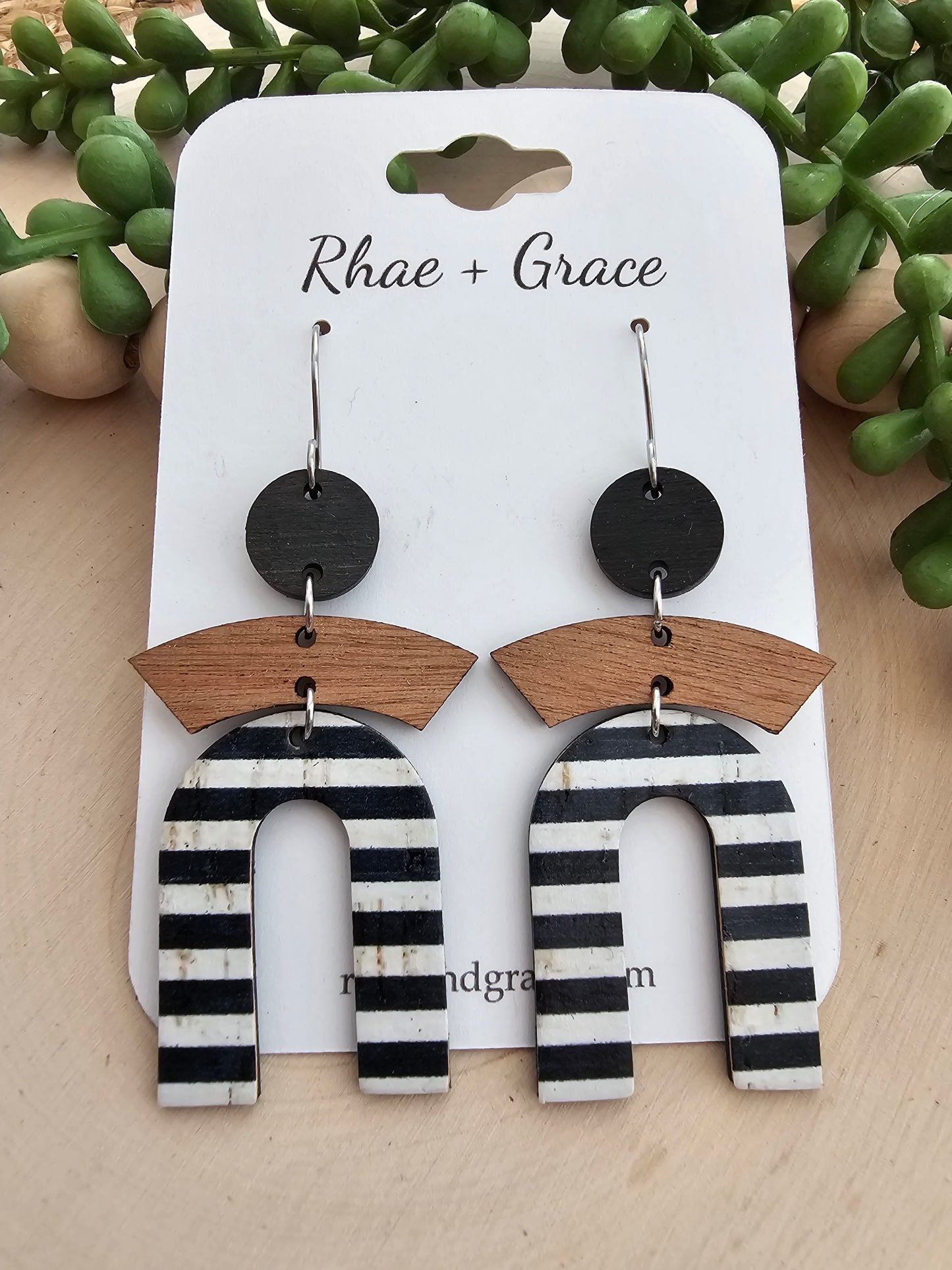 Black & White Striped Arch Earrings