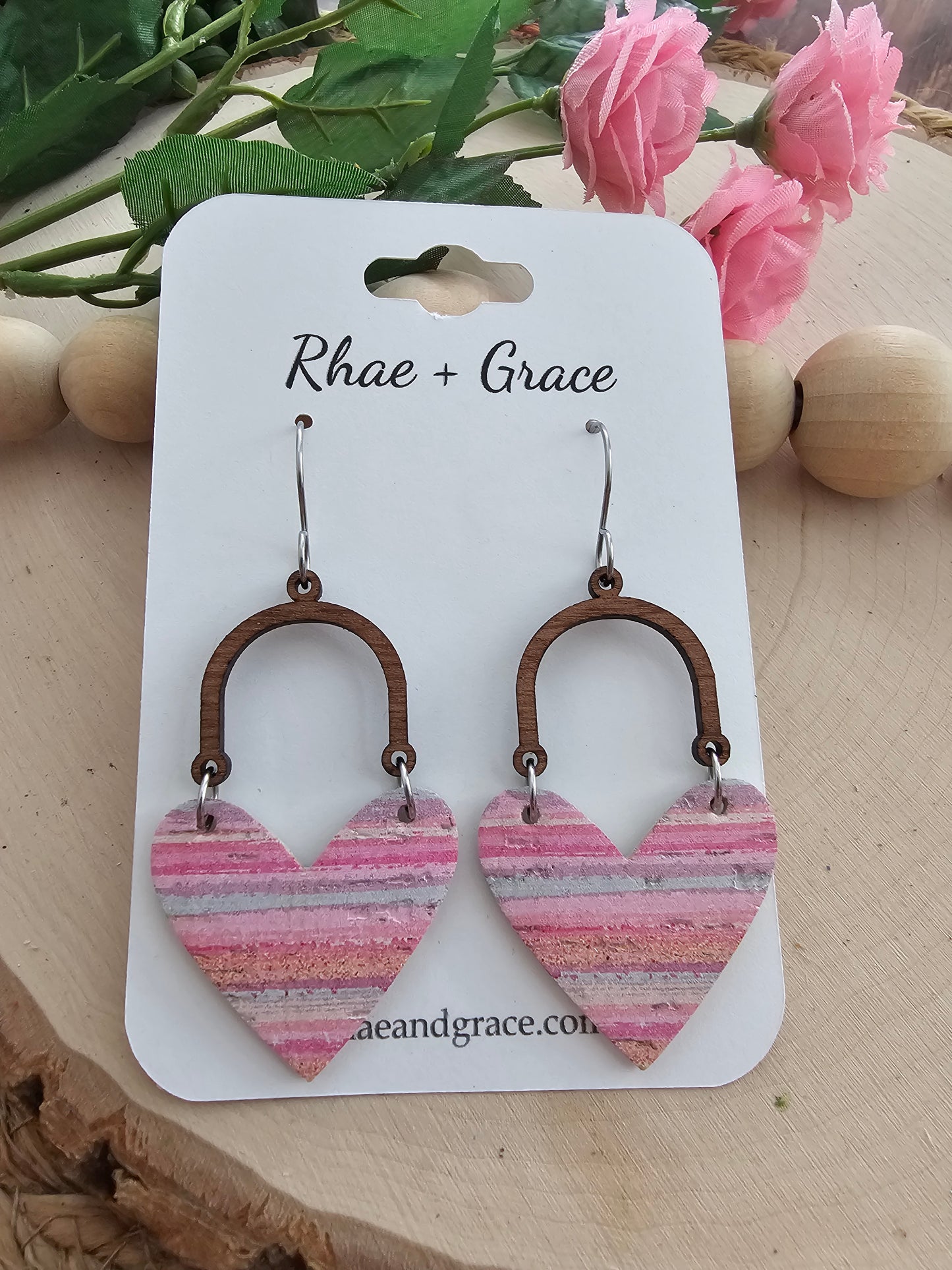 Cotton Candy Striped Arched Heart Earrings