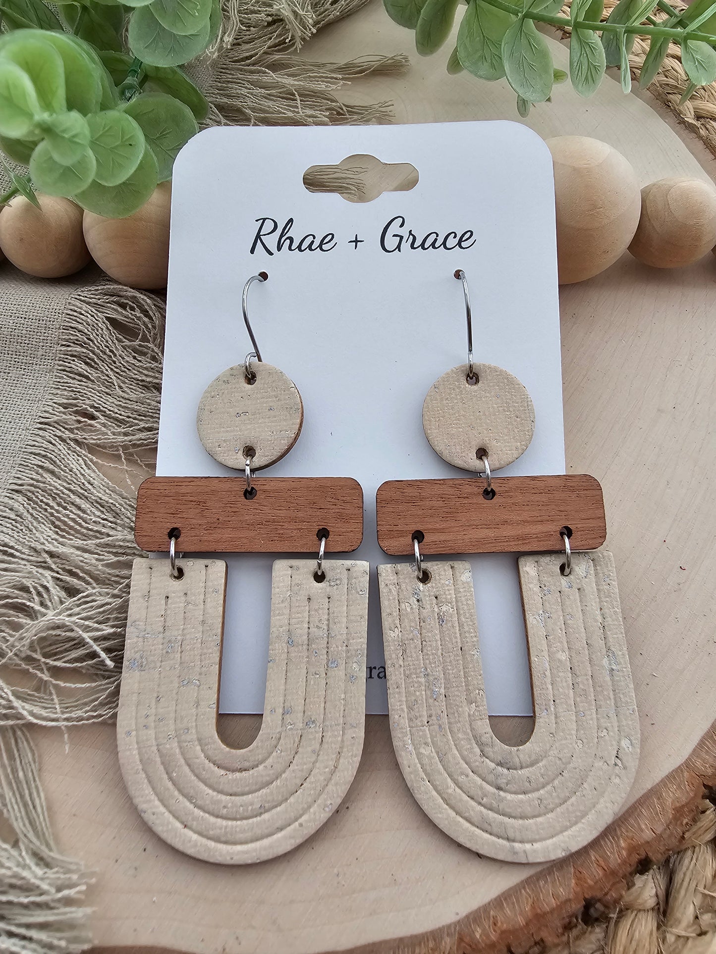 Neutral Tan Embossed Extra Large "U" Earrings