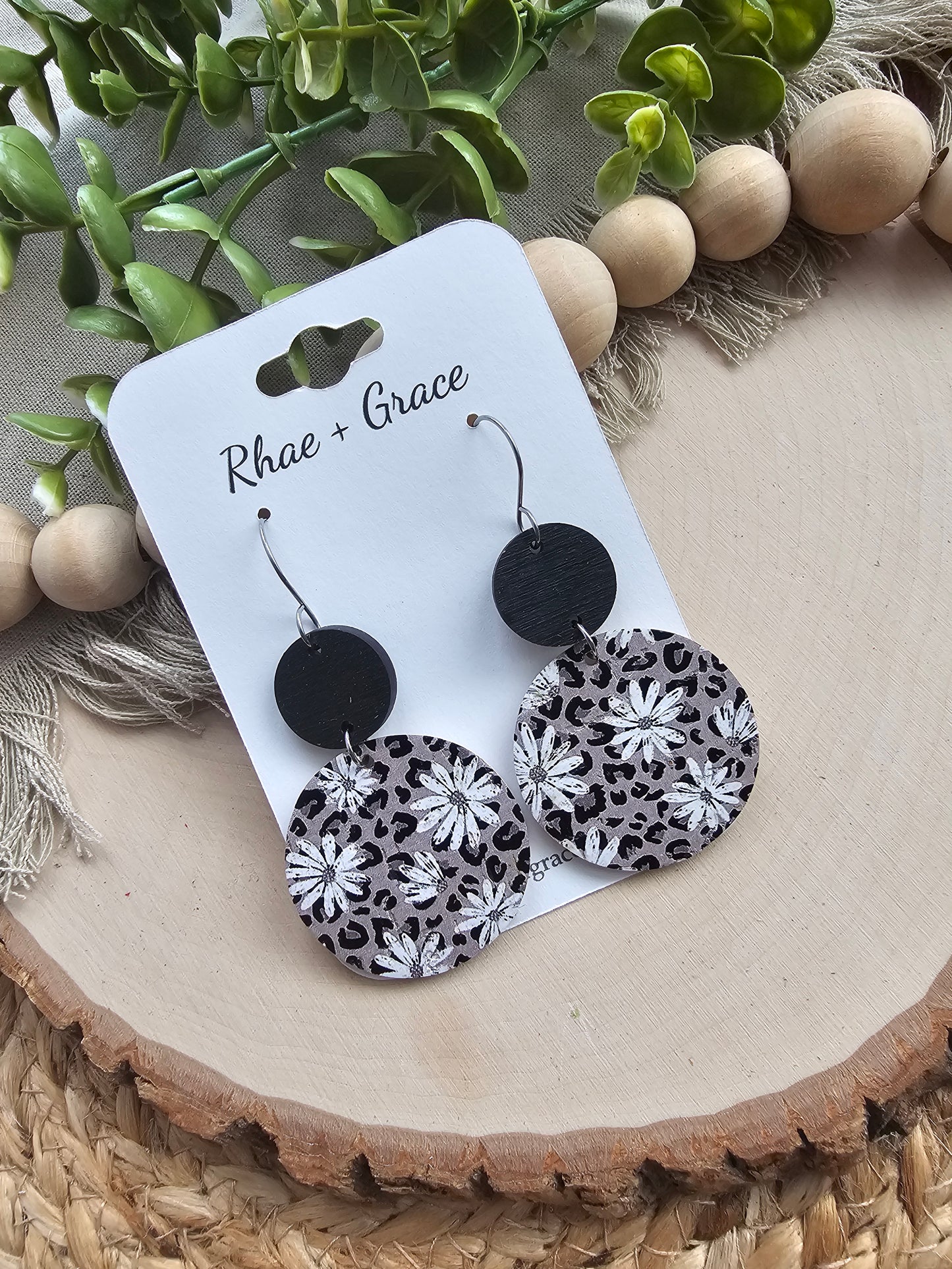 Daisy Leopard Print Large Circle Drop Earrings