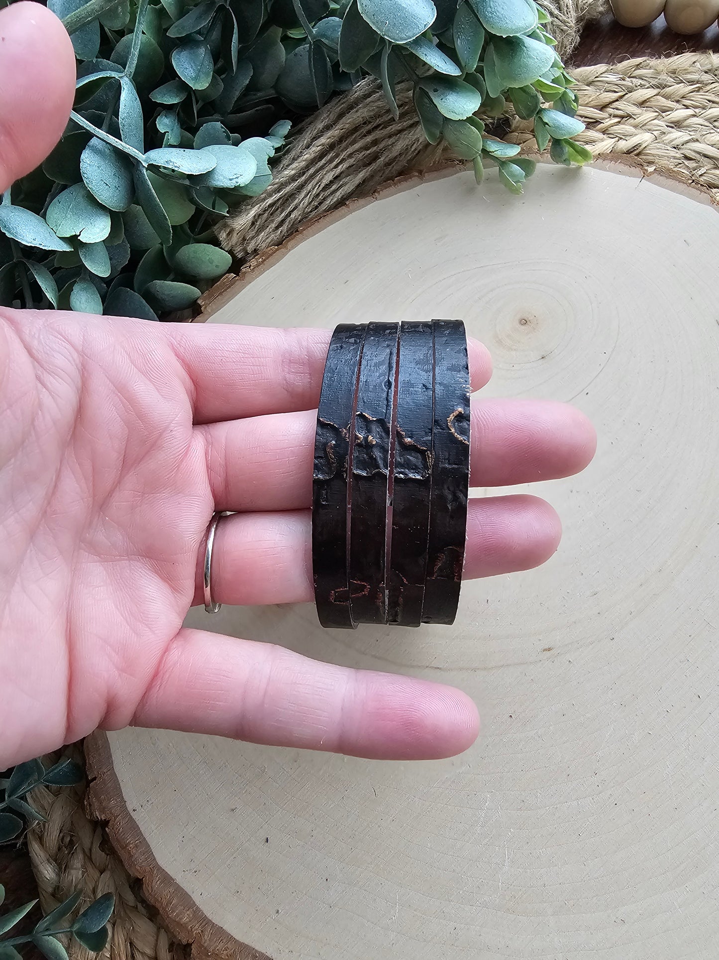 Chocolate Brown & Bronze Wildwood Slit Cuff Leather Bracelet