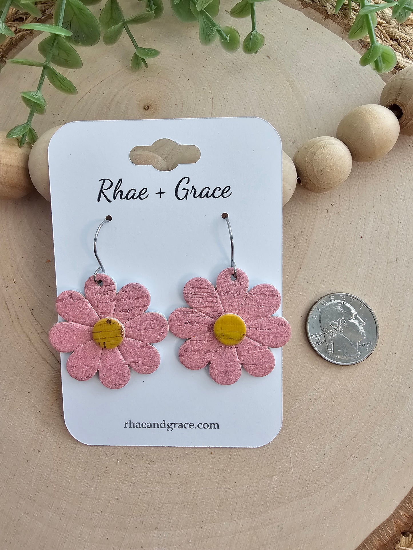 Pink Daisy Flower Earrings