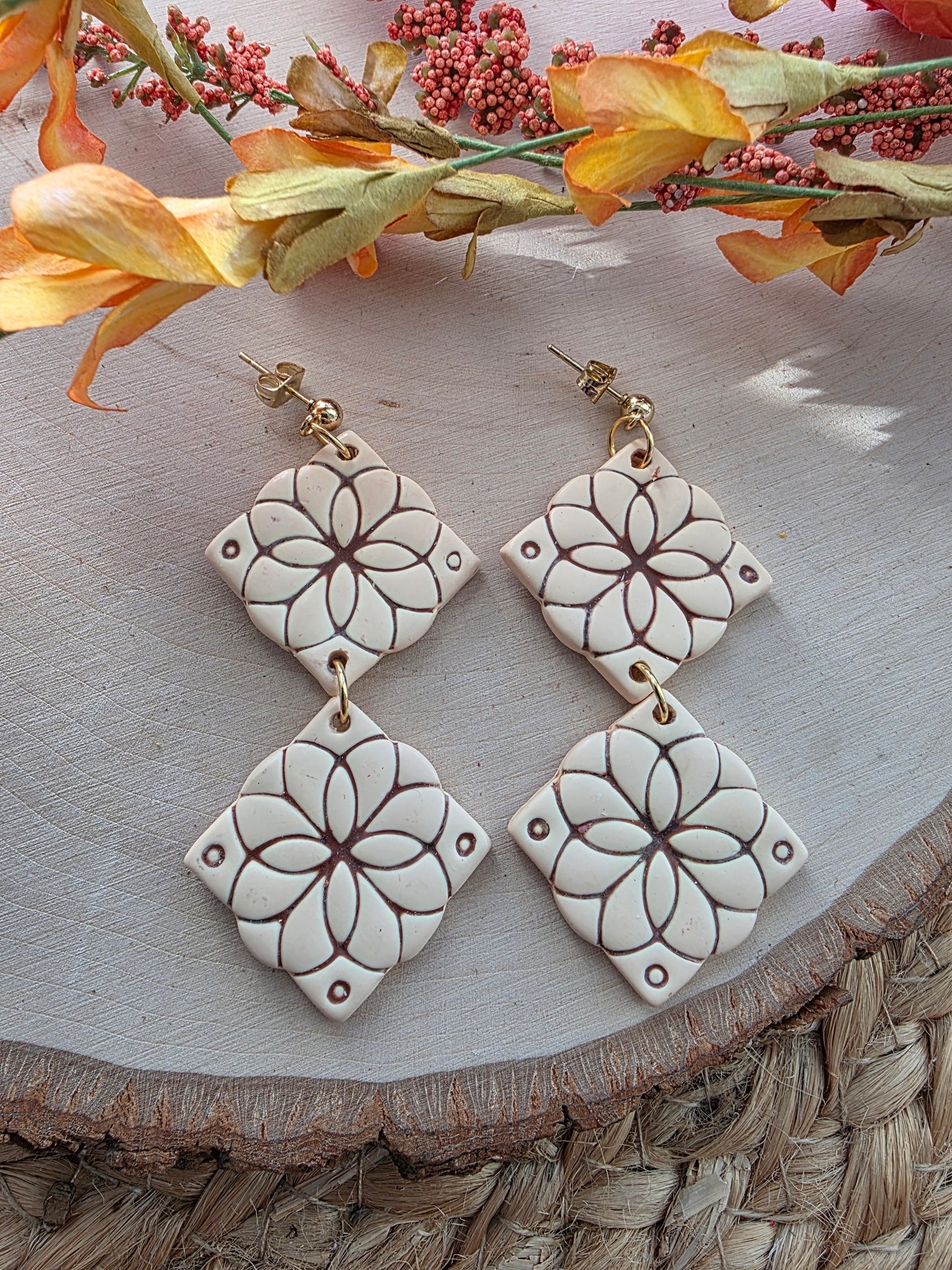 Tan & Brown Clay Tile Earrings
