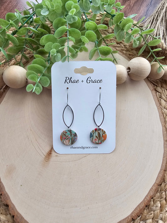 Colorful Wildflower Field Dainty Floral Circle Drop Earrings