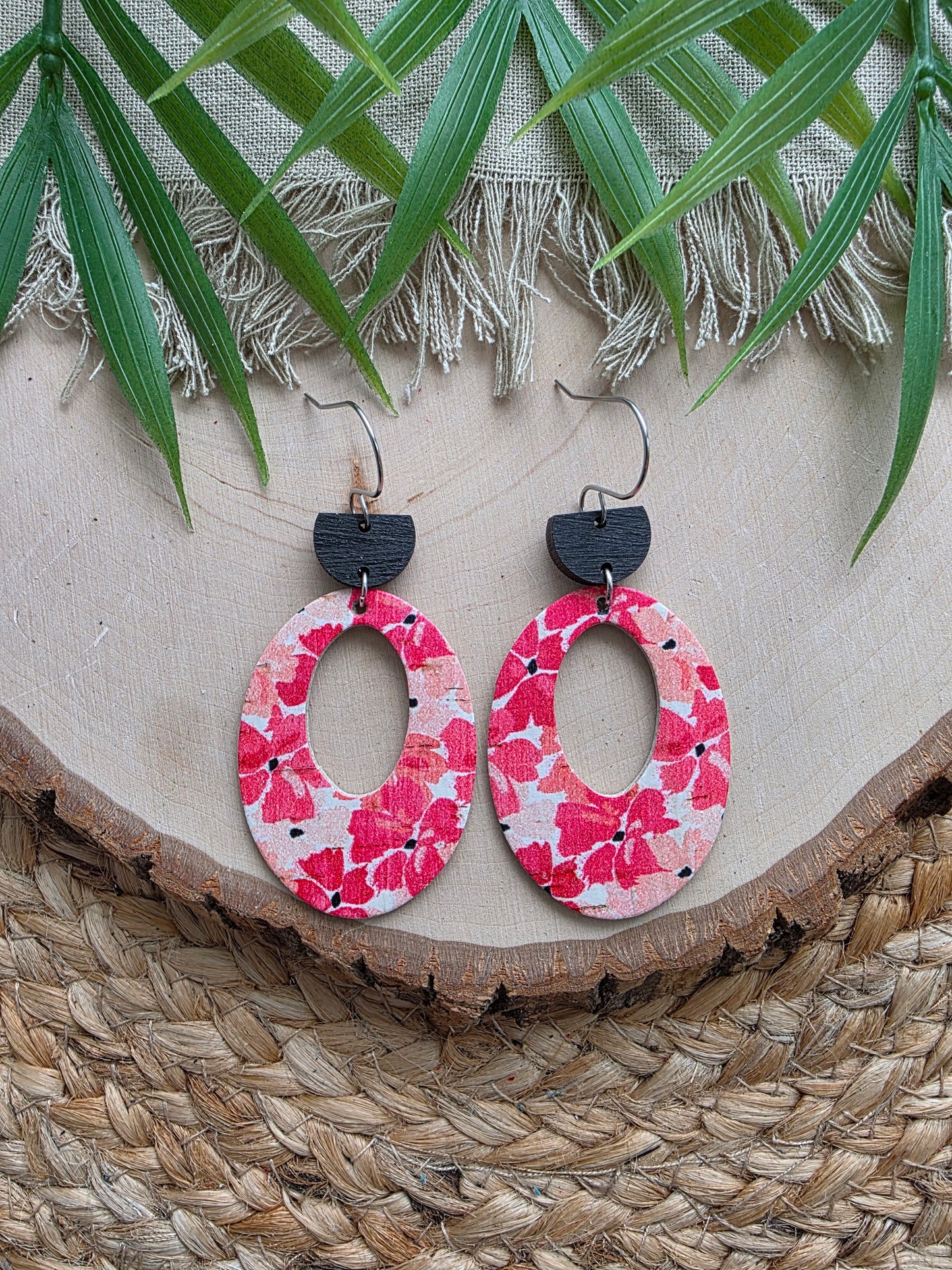 Coral Pink Vinca Chunky Oval Earrings