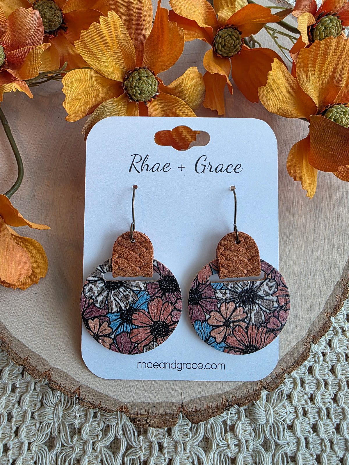 Autumn Floral Looped Circle Earrings