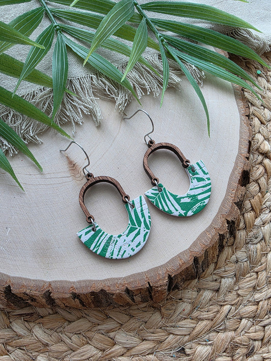 Green Coastal Palms Inverted Arch Earrings