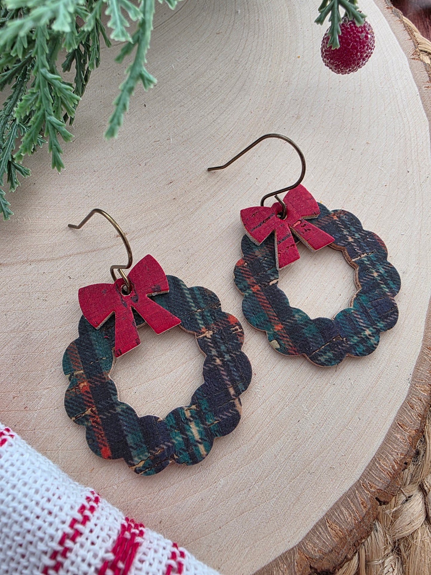 Irish Plaid Christmas Wreath Earrings