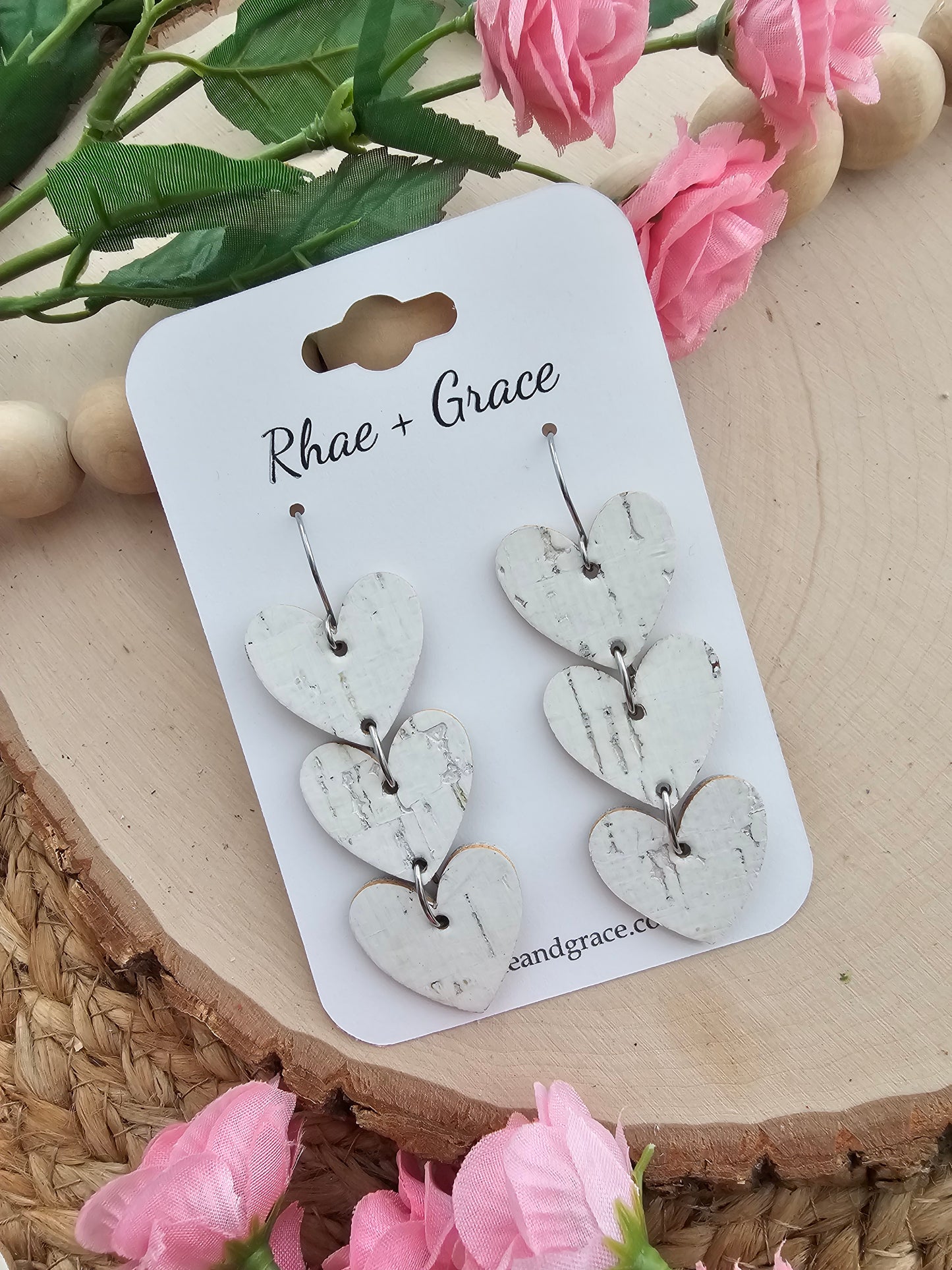 White Birch Stacked Heart Earrings