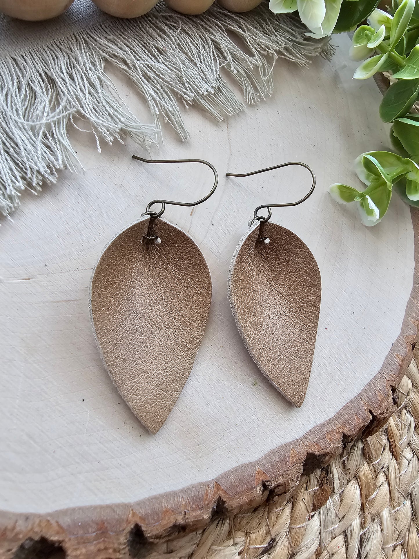 Camel Tan Pinched Petal Earrings - Small (2")