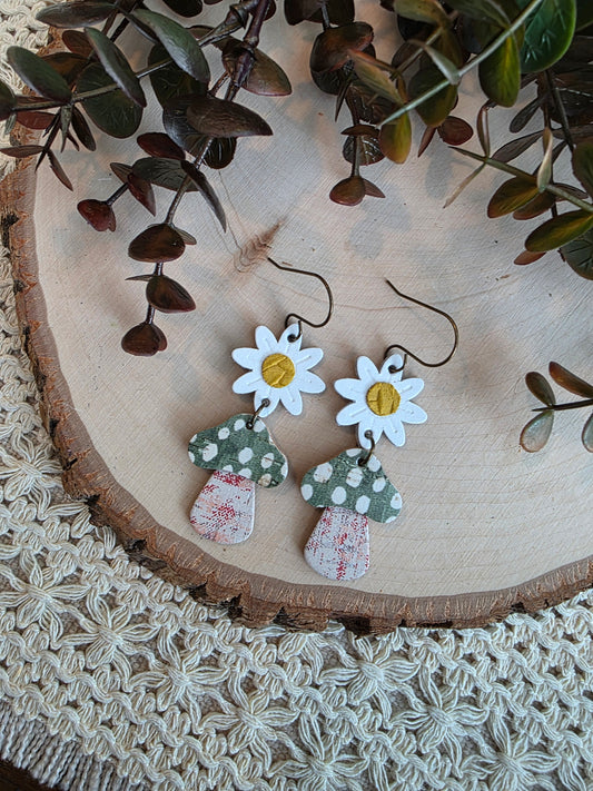 Whimsical Toadstool Earrings - Green