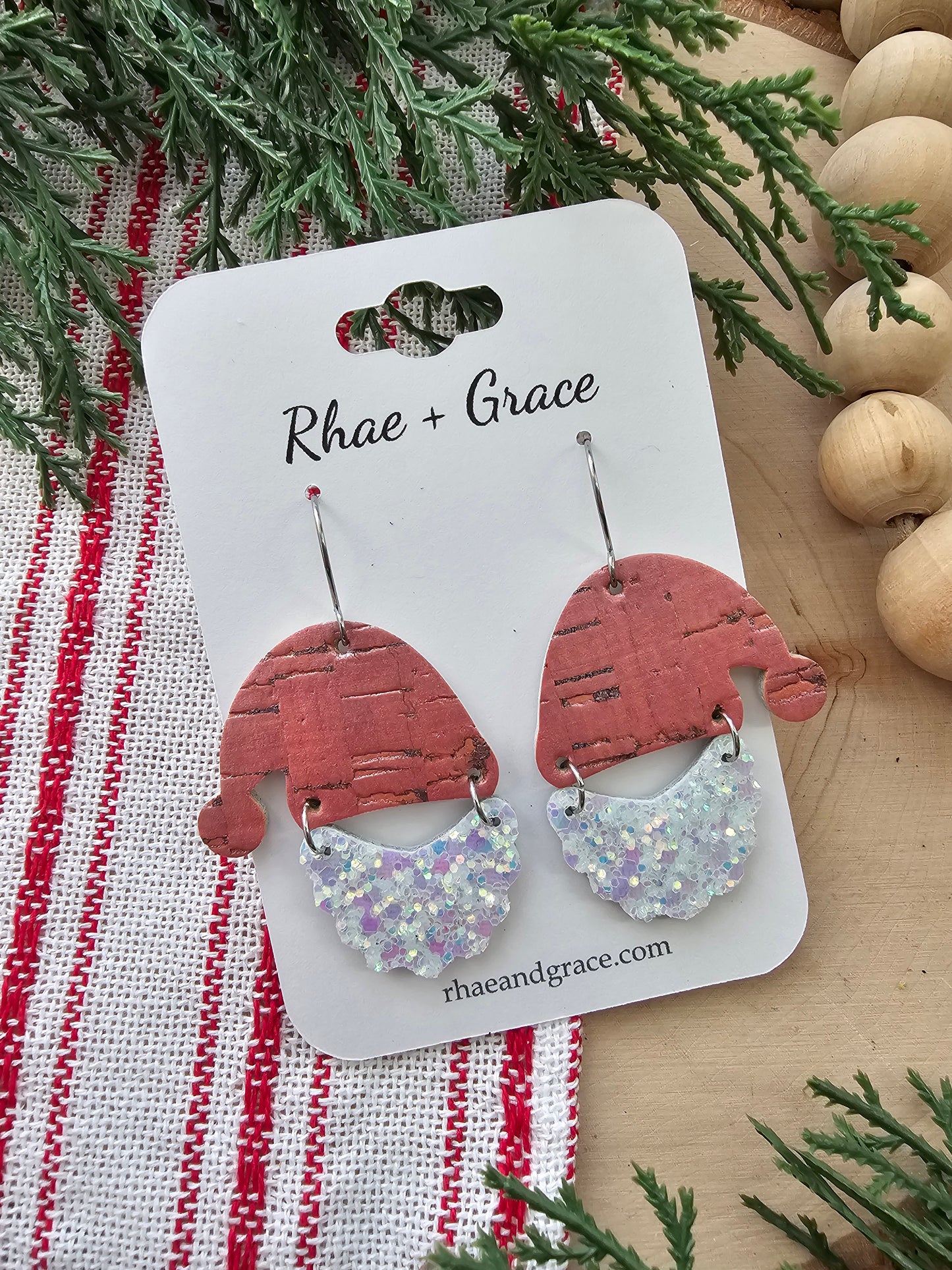 Pink Pearlized Glitter Santa Earrings