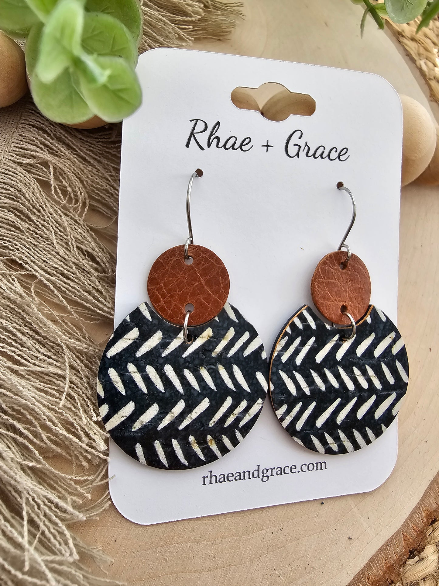 Black & White Broken Chevron Circle Earrings