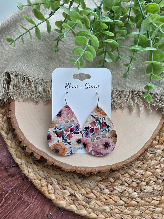 Watercolor Plum Bouquet Teardrop Earrings - Large