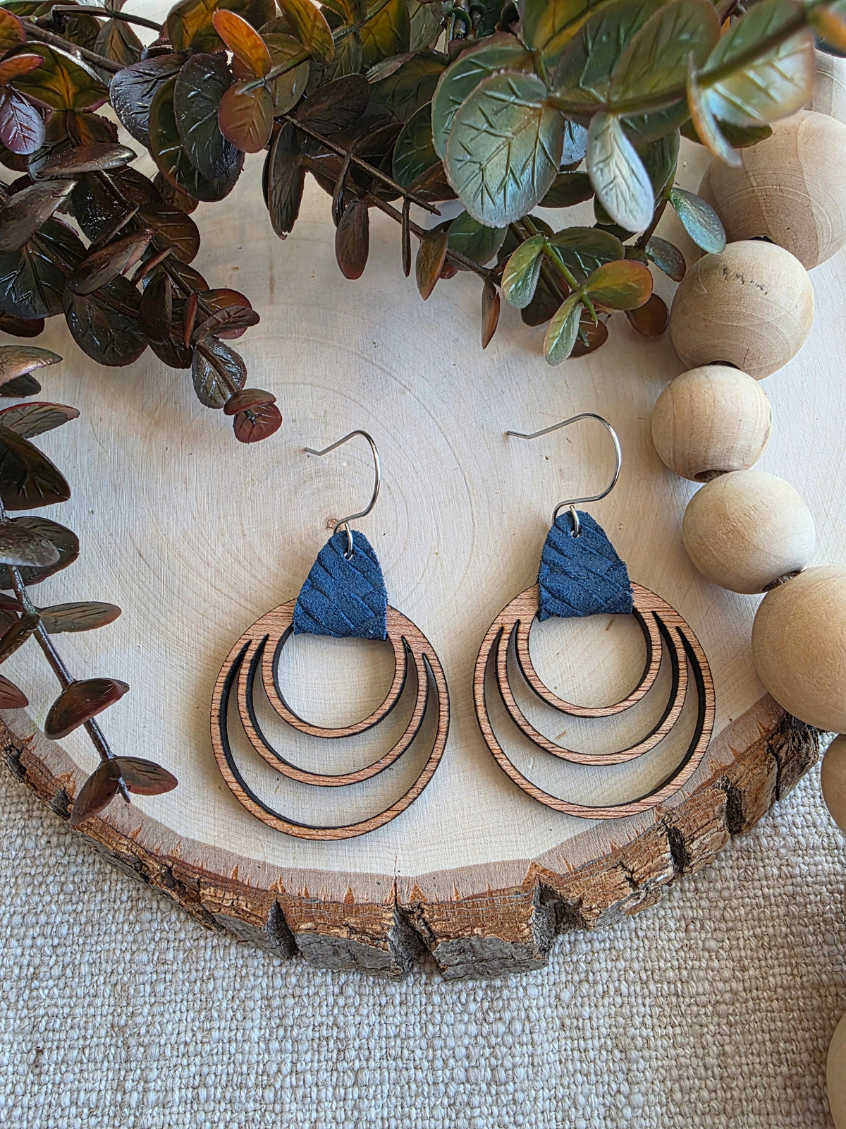Navy Blue Triple Hoop Earrings