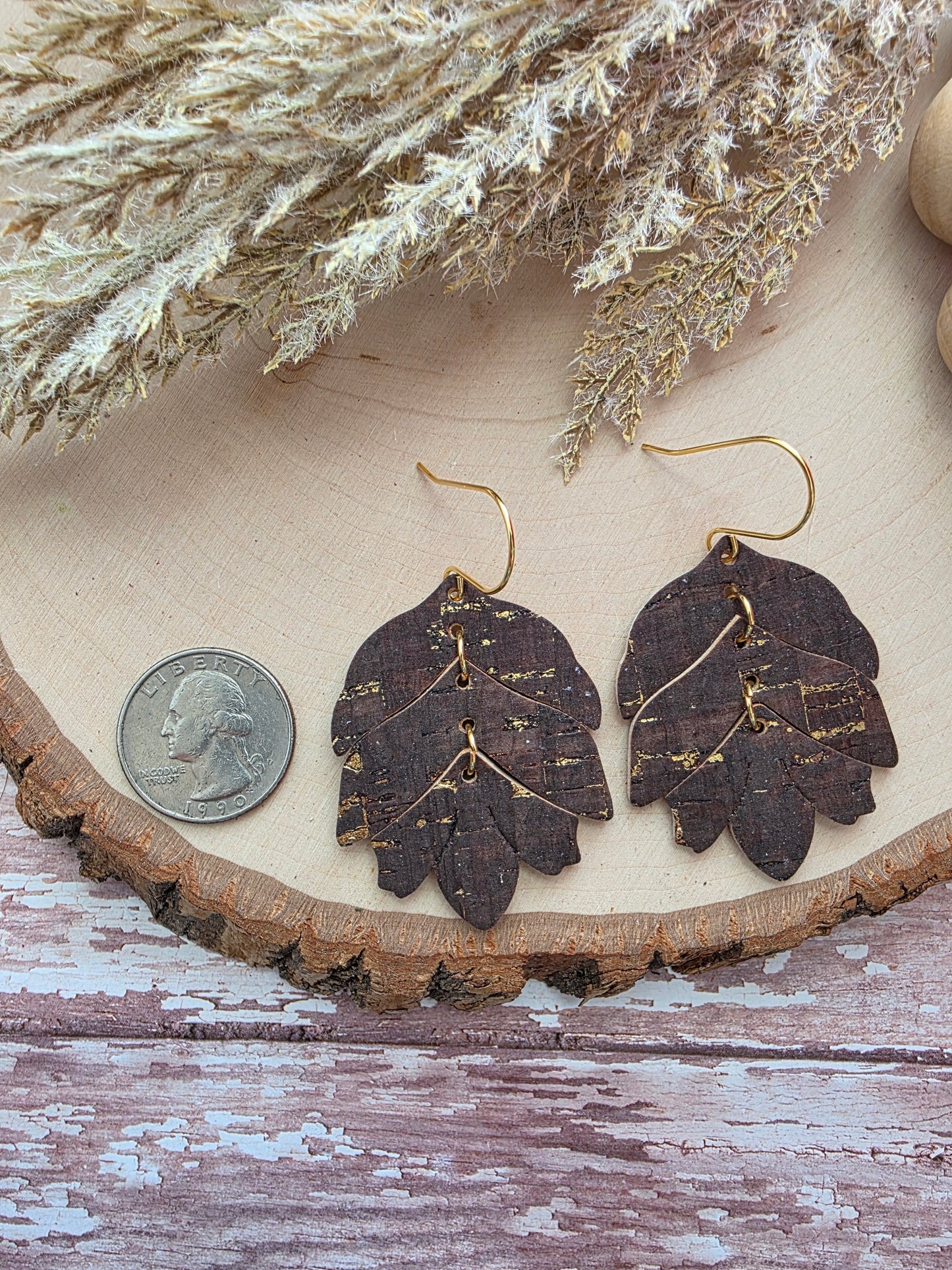 Brown & Gold Tiered Leaf Earrings