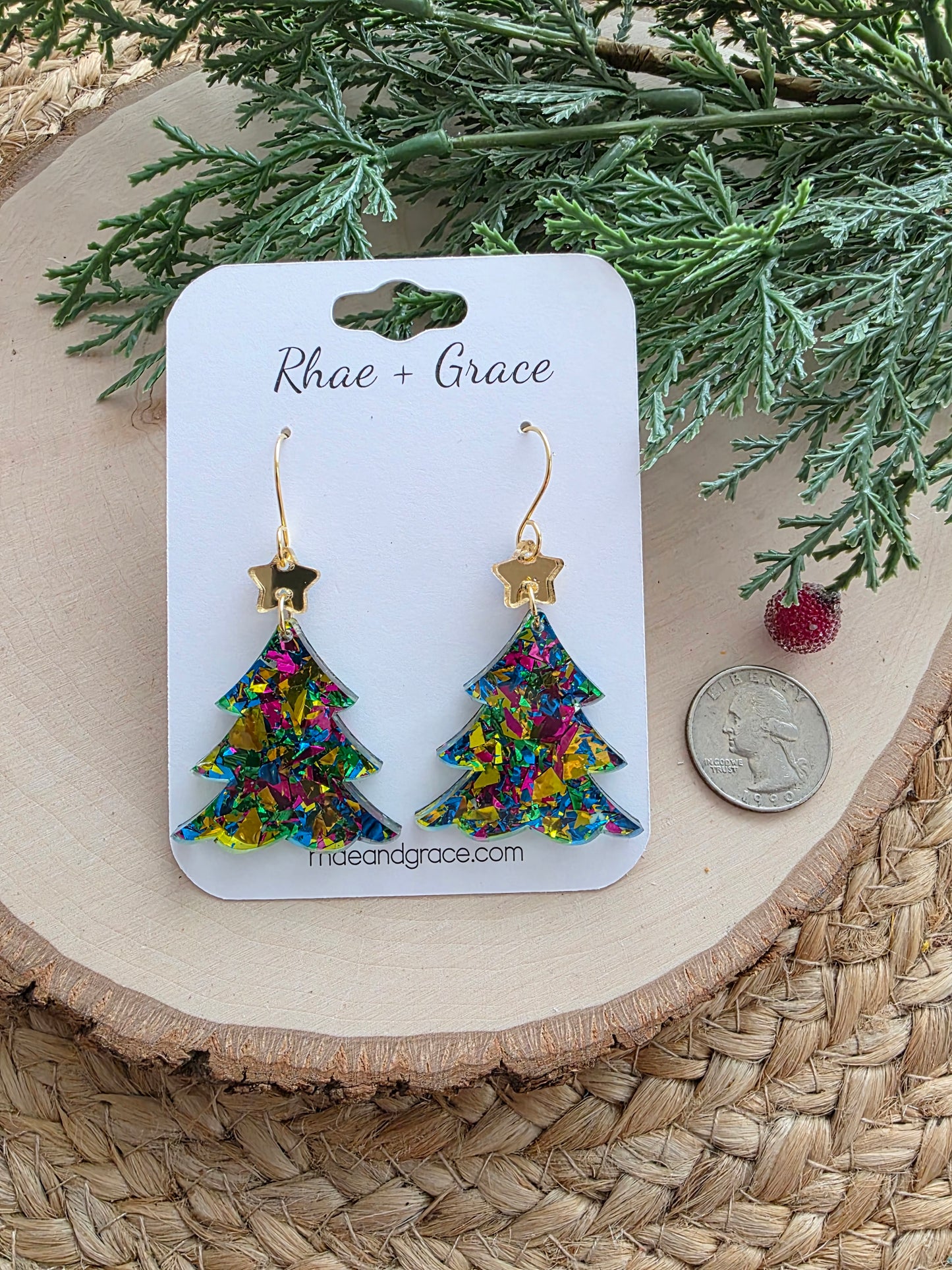 Gala Confetti Acrylic Christmas Tree Earrings