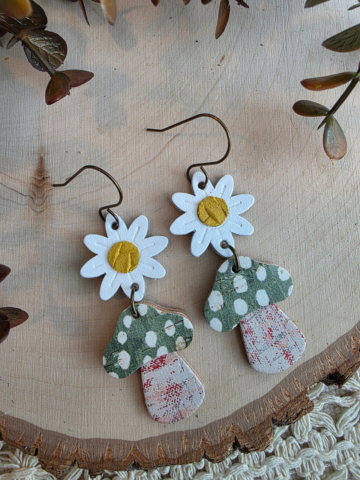 Whimsical Toadstool Earrings - Green