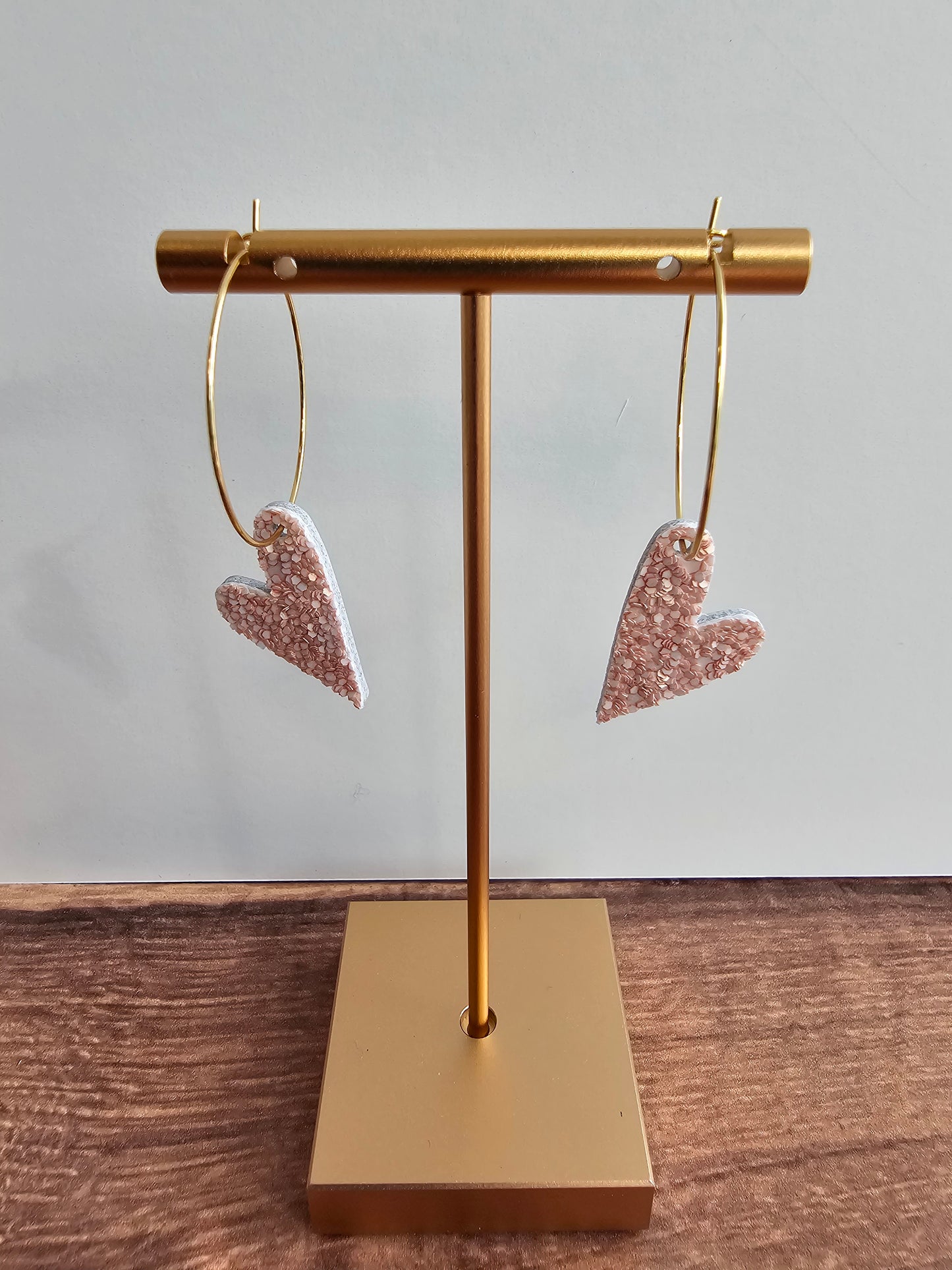 Soft Pink Glitter Tiny Heart Hoop Earrings