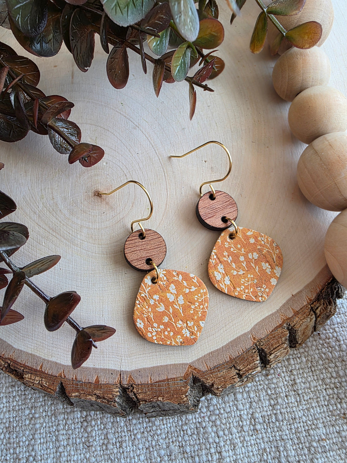Mustard Micro Floral Rounded Petal Earrings
