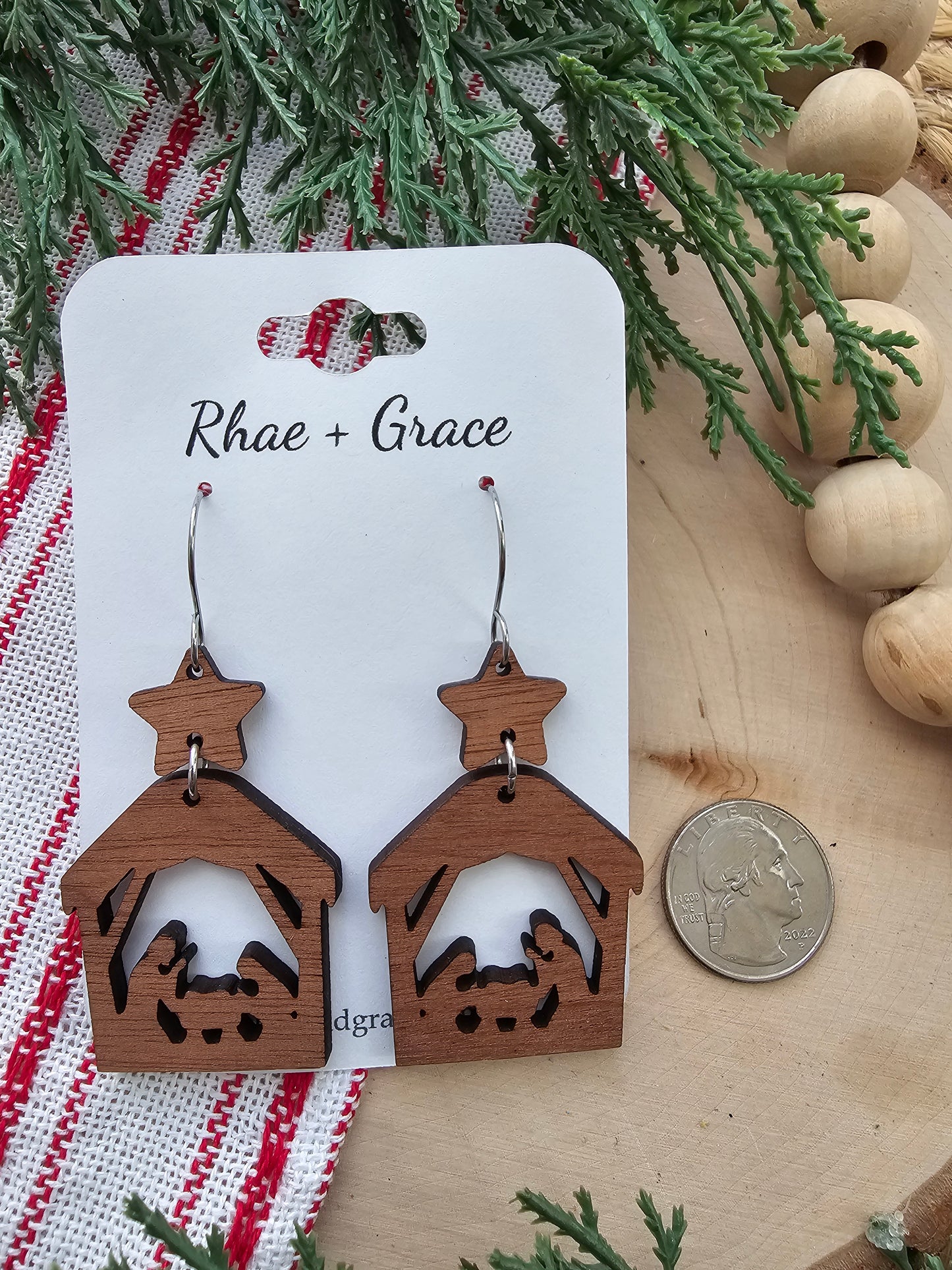 Nativity Scene Wood Earrings