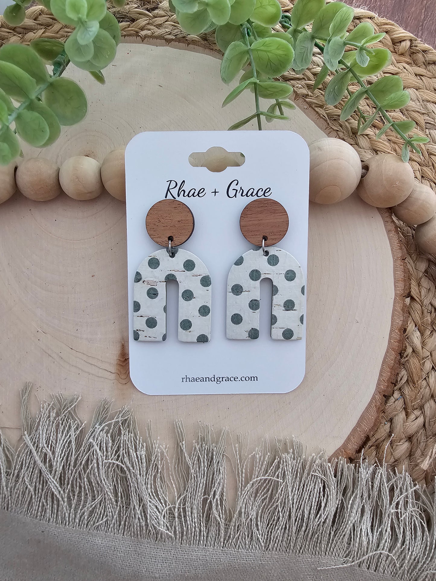 Sage Green Polka Dot Arch Earrings