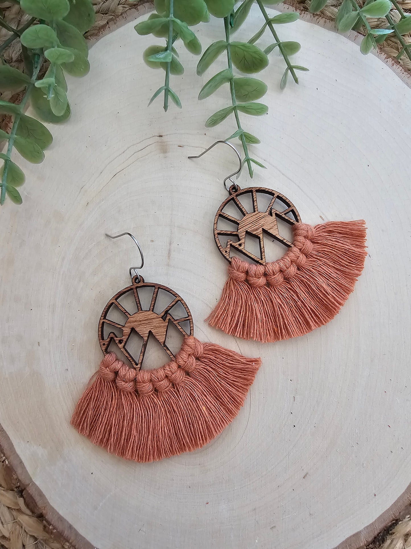 Mountain Sunrise Macramé Earrings - Orange