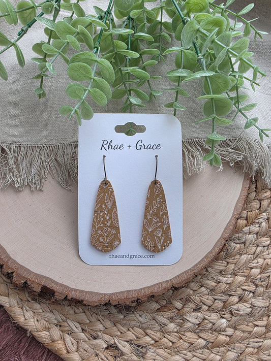 Dijon Brown & Cream Floral Skinny Drop Earrings