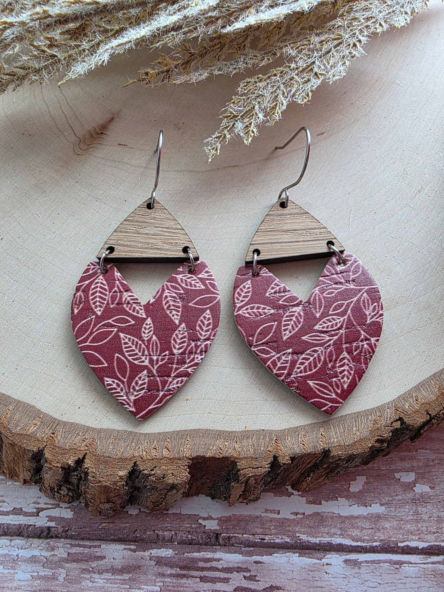 Burgundy Branches Swoop Earrings